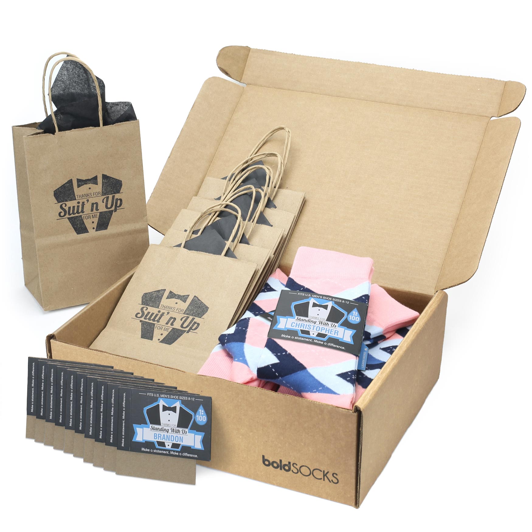 Customizable Groomsmen Gift Set Pink Blue Argyle Men’s Dress Socks