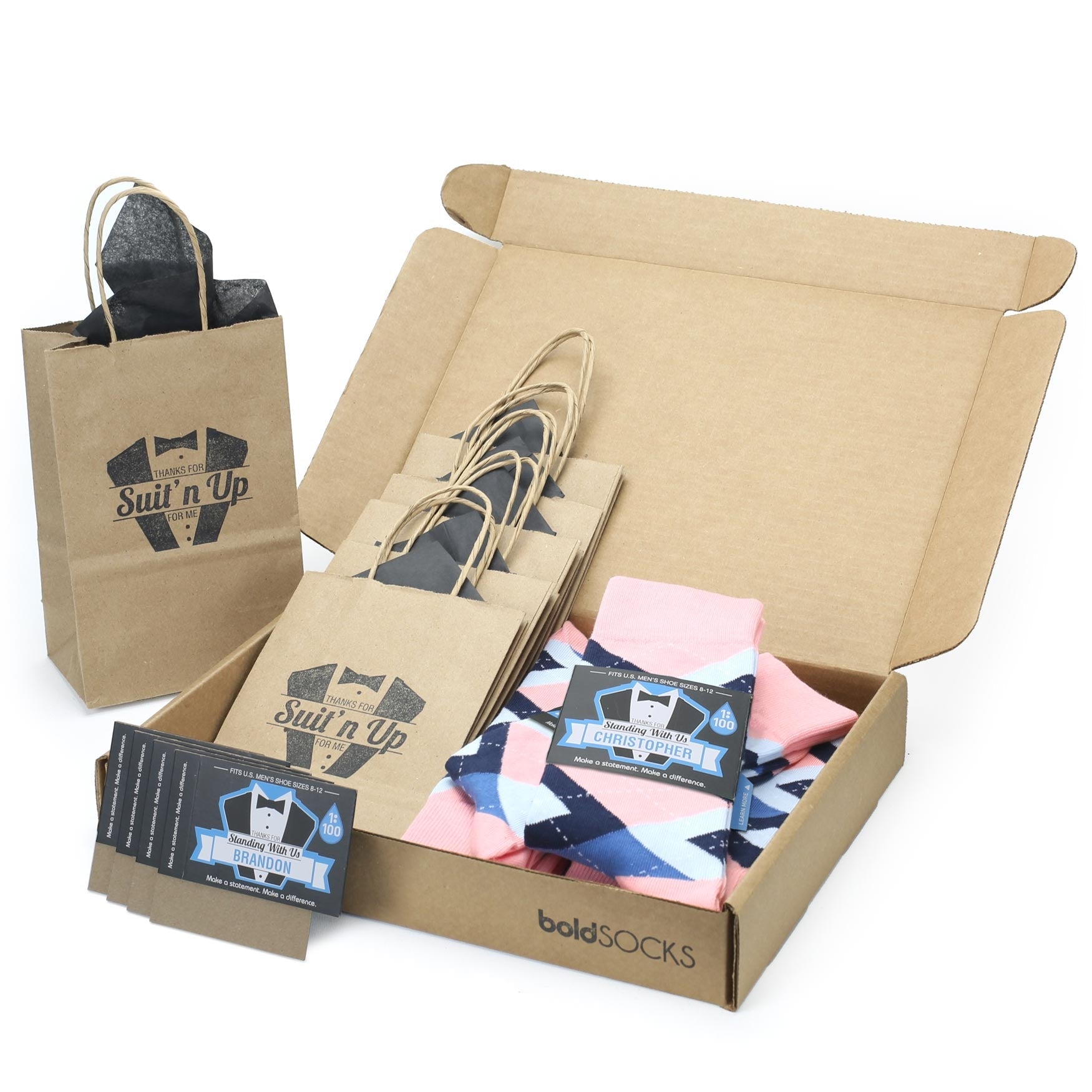 Customizable Groomsmen Gift Set Pink Blue Argyle Men’s Dress Socks