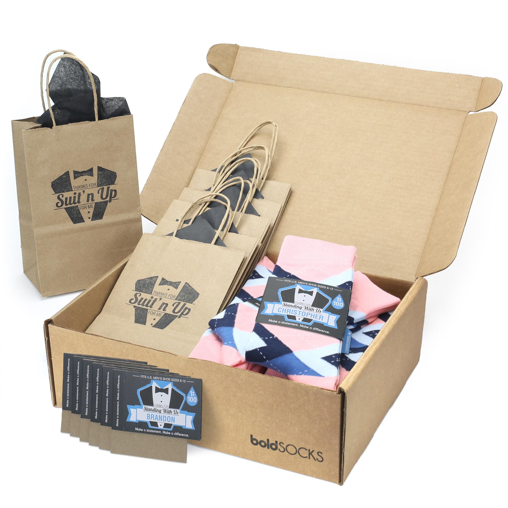 Customizable Groomsmen Gift Set Pink Blue Argyle Men’s Dress Socks