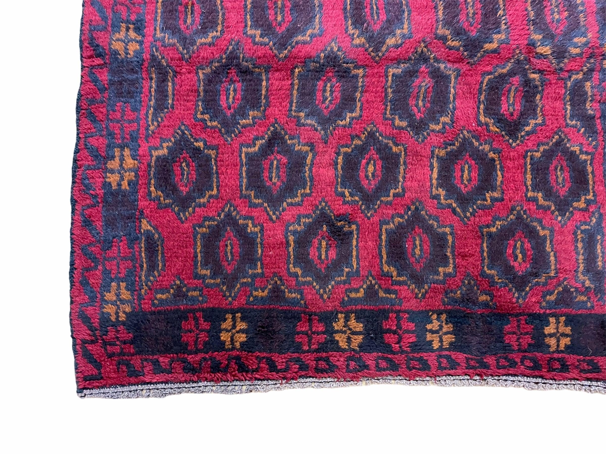 2' 10" X 4'7" Vintage Handmade Tribal Wool Rug Balouchi Rug Afghan Rug Red Blue