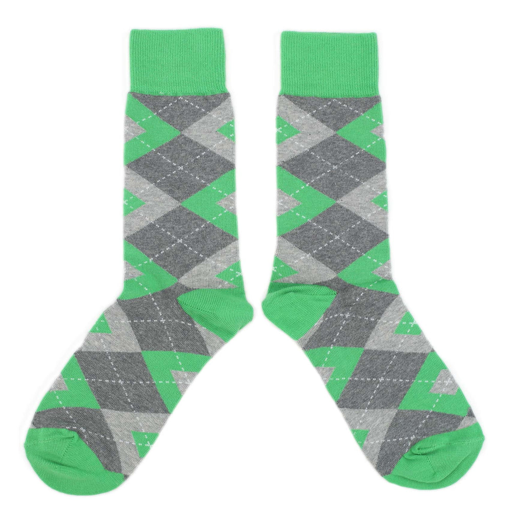 Customizable Groomsmen Gift Set Kelly Green Gray Argyle Men’s Dress Socks