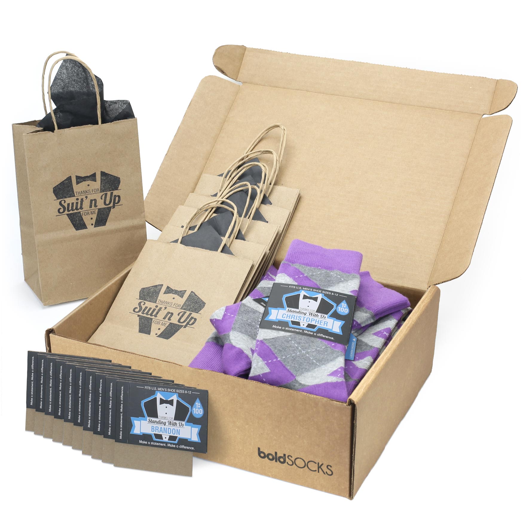 Customizable Groomsmen Gift Set Wisteria Purple Gray Argyle Men’s Dress Socks