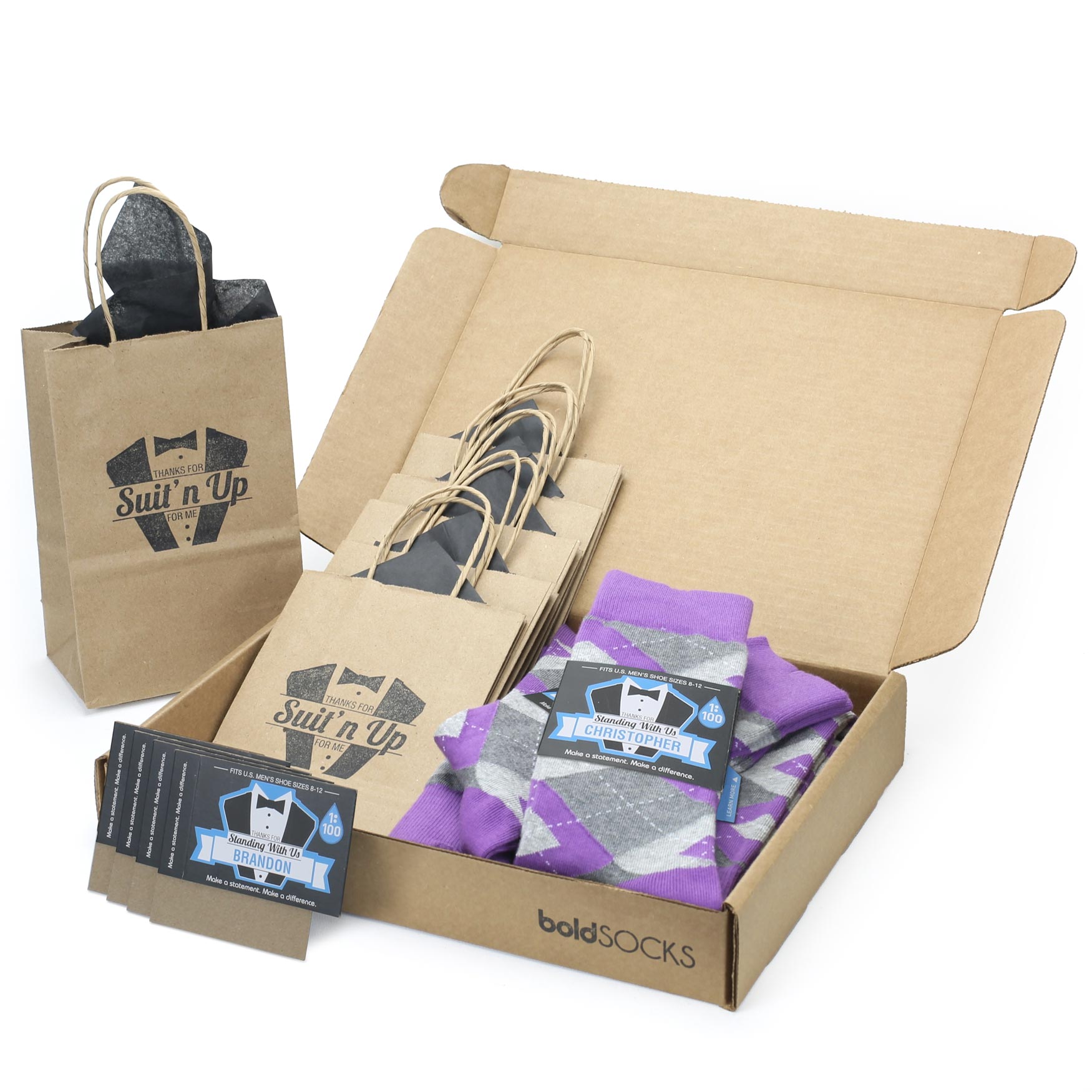 Customizable Groomsmen Gift Set Wisteria Purple Gray Argyle Men’s Dress Socks