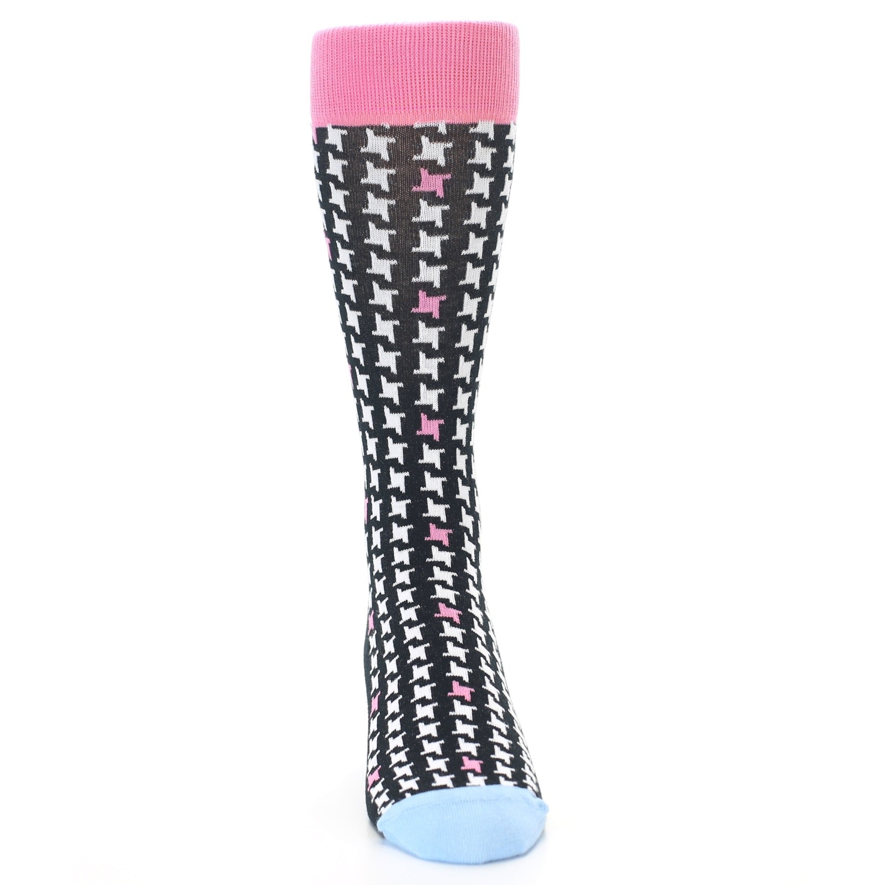 Pink Black White Houndstooth Men’s Dress Socks