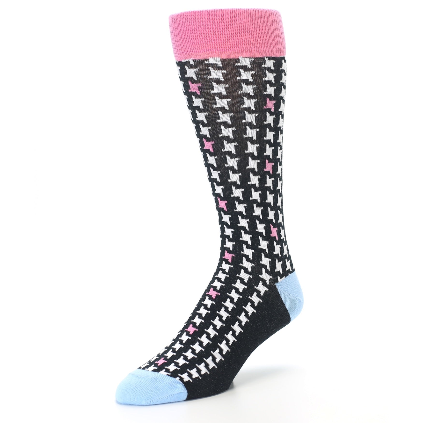 Pink Black White Houndstooth Men’s Dress Socks