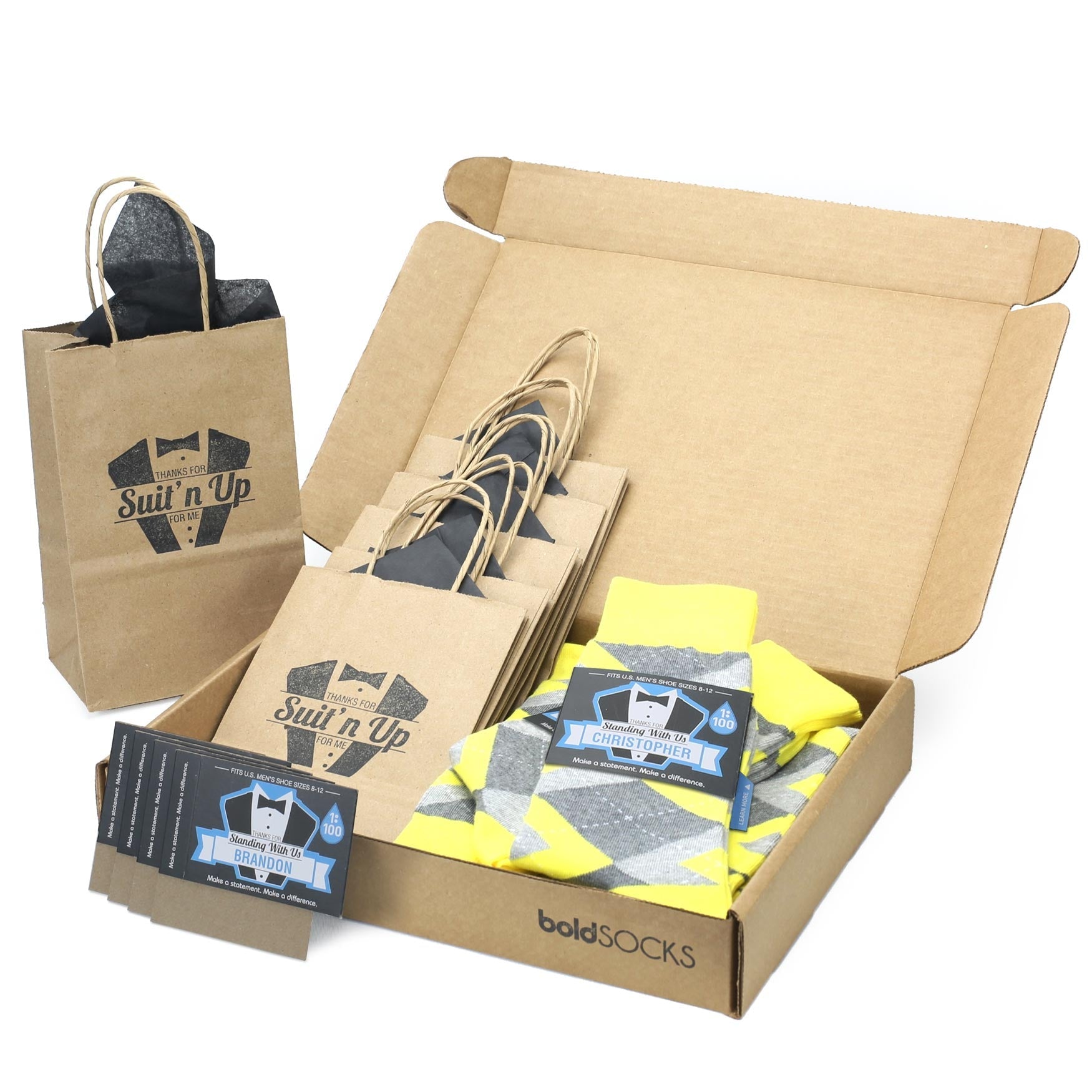Customizable Groomsmen Gift Set Lemon Yellow Gray Argyle Men’s Dress Socks