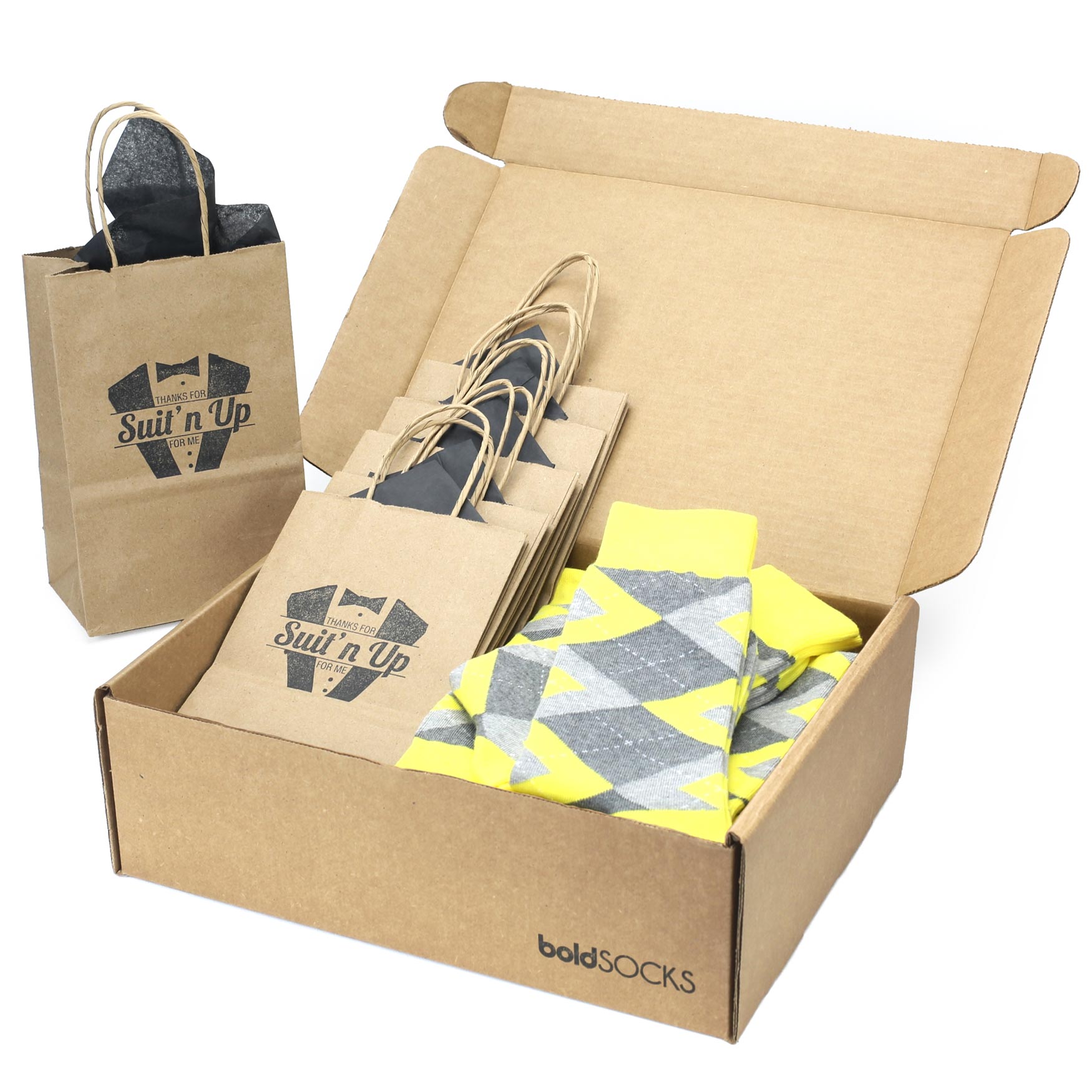 Customizable Groomsmen Gift Set Lemon Yellow Gray Argyle Men’s Dress Socks