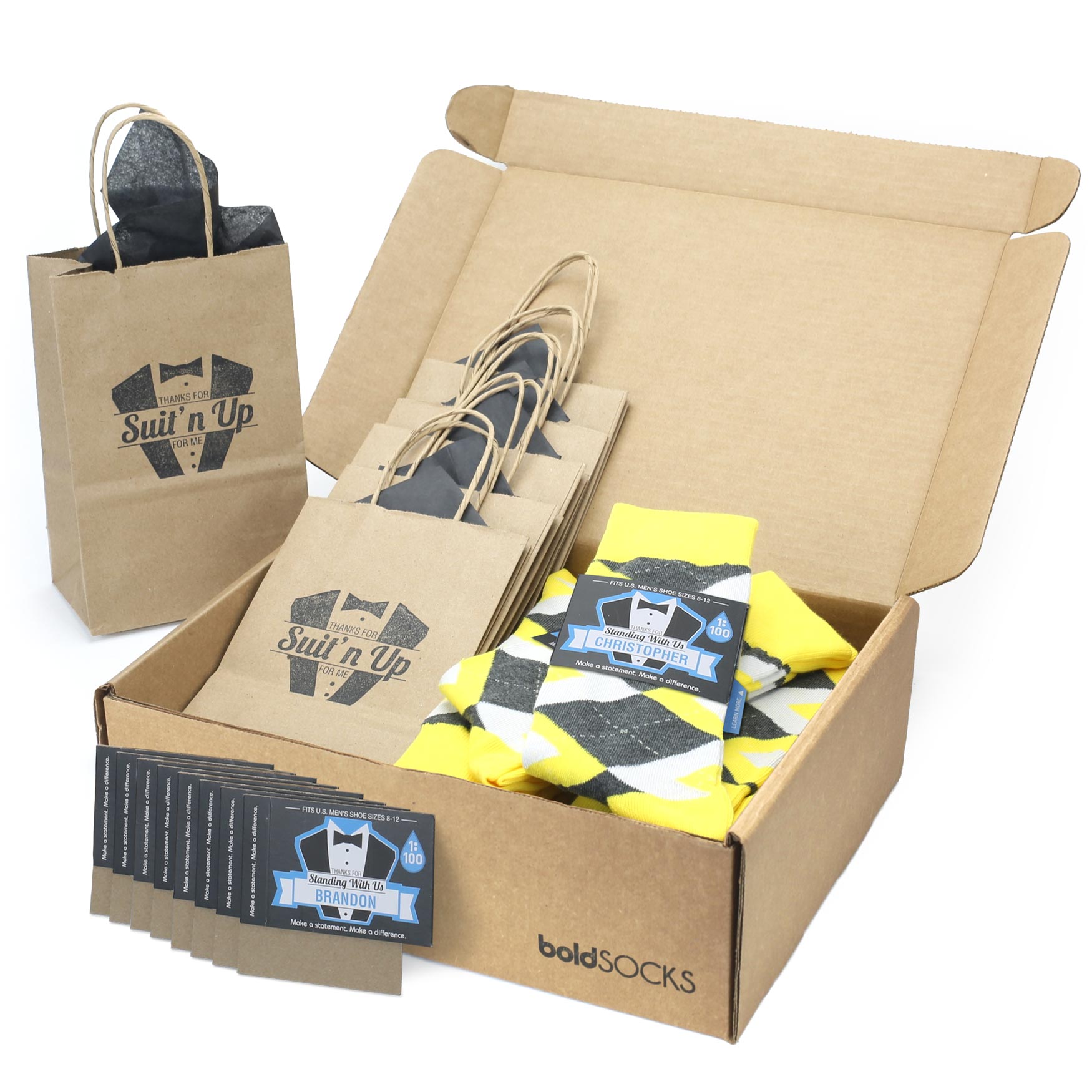 Customizable Groomsmen Gift Set Daisy Yellow Gray Argyle Men’s Dress Socks