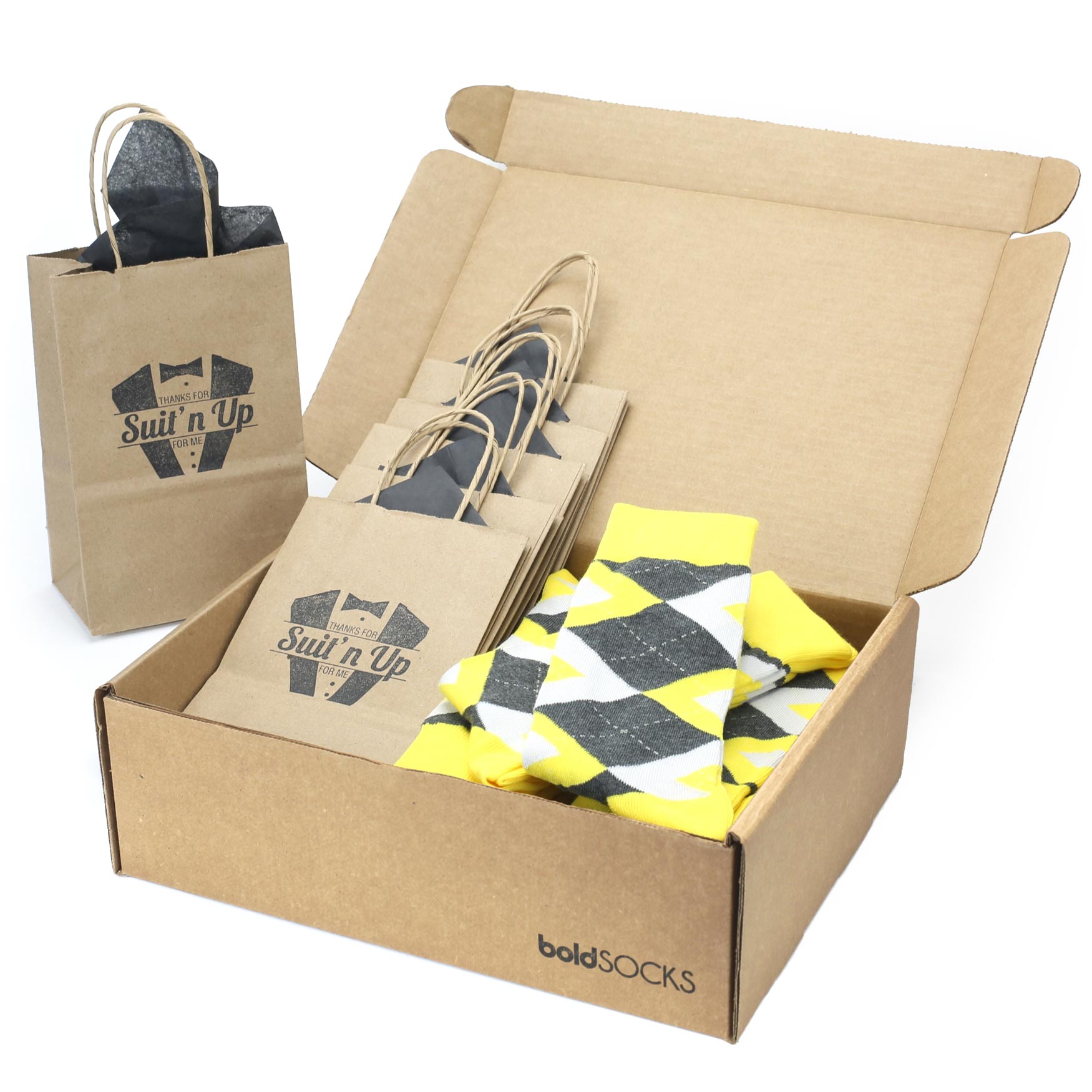 Customizable Groomsmen Gift Set Daisy Yellow Gray Argyle Men’s Dress Socks