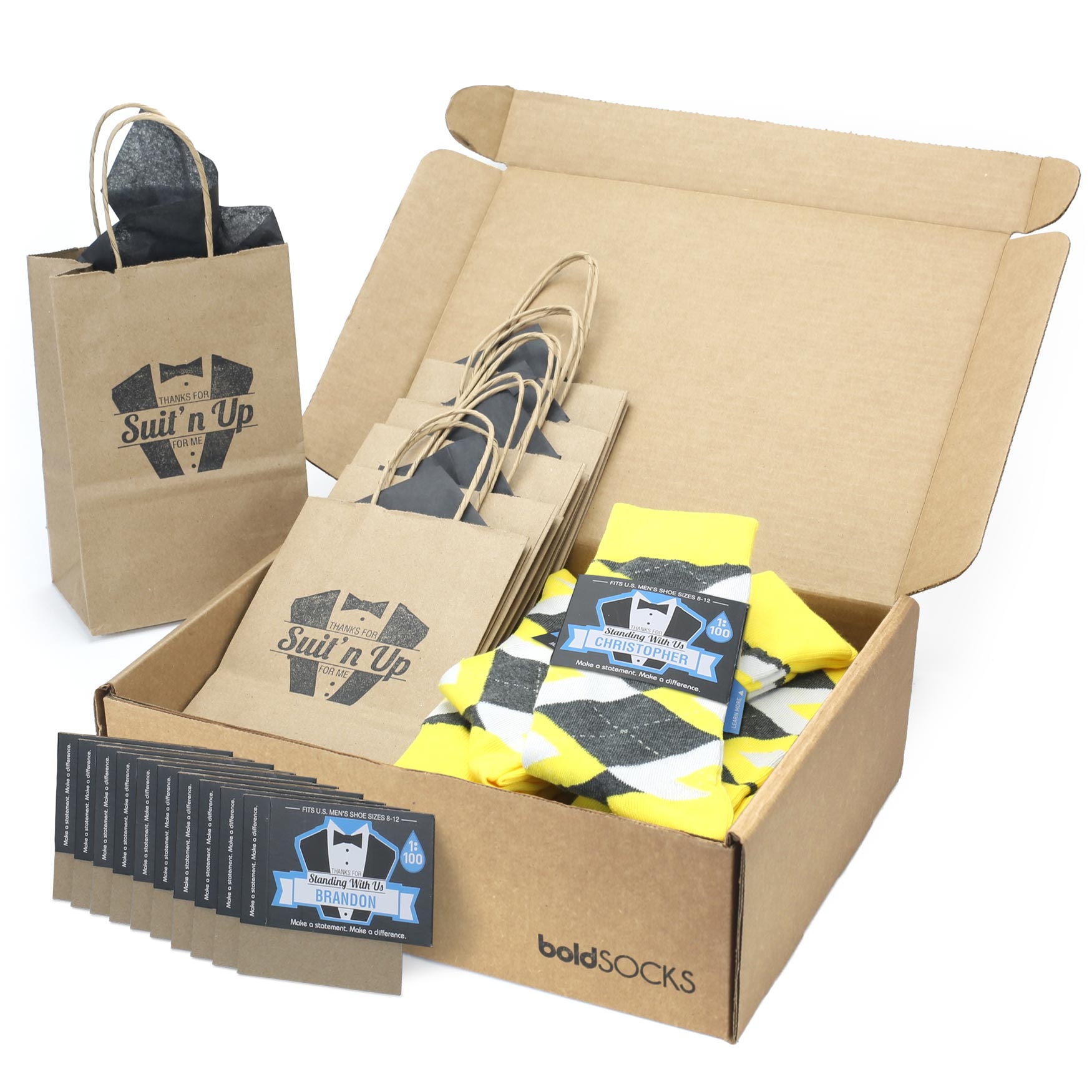 Customizable Groomsmen Gift Set Daisy Yellow Gray Argyle Men’s Dress Socks