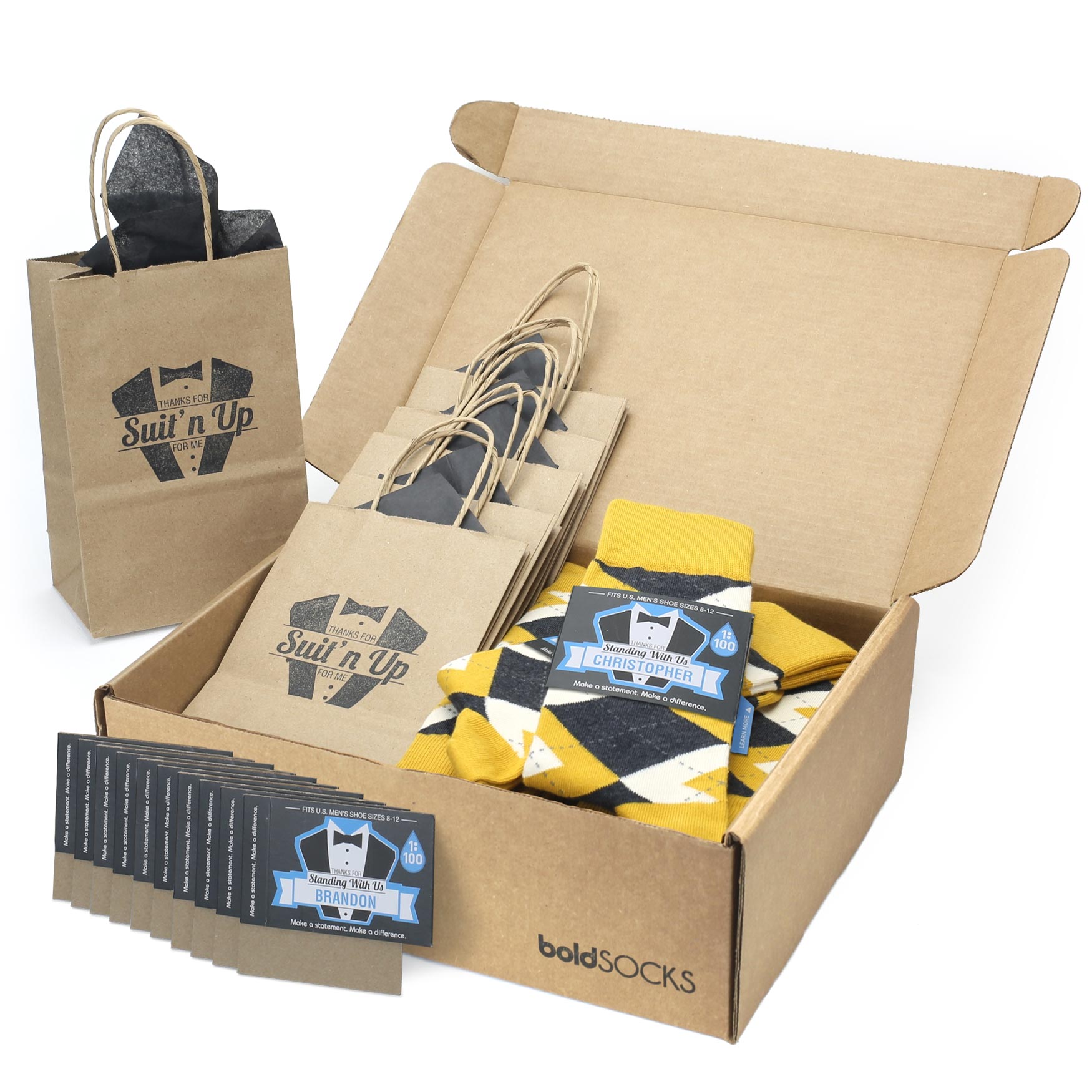 Customizable Groomsmen Gift Set Mustard Yellow Gray Argyle Men’s Dress Socks