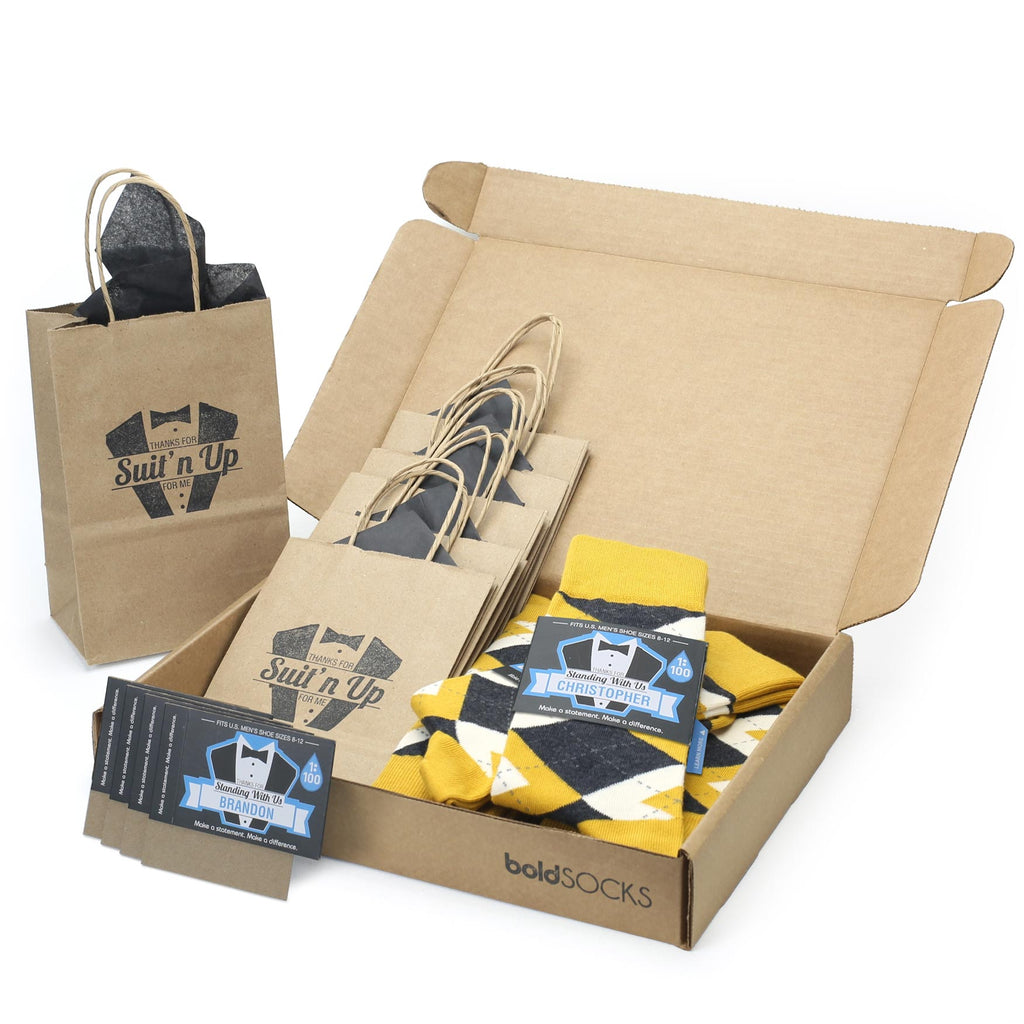 Customizable Groomsmen Gift Set Mustard Yellow Gray Argyle Men’s Dress Socks