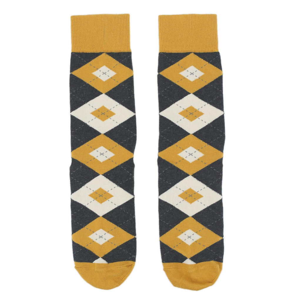 Customizable Groomsmen Gift Set Mustard Yellow Gray Argyle Men’s Dress Socks