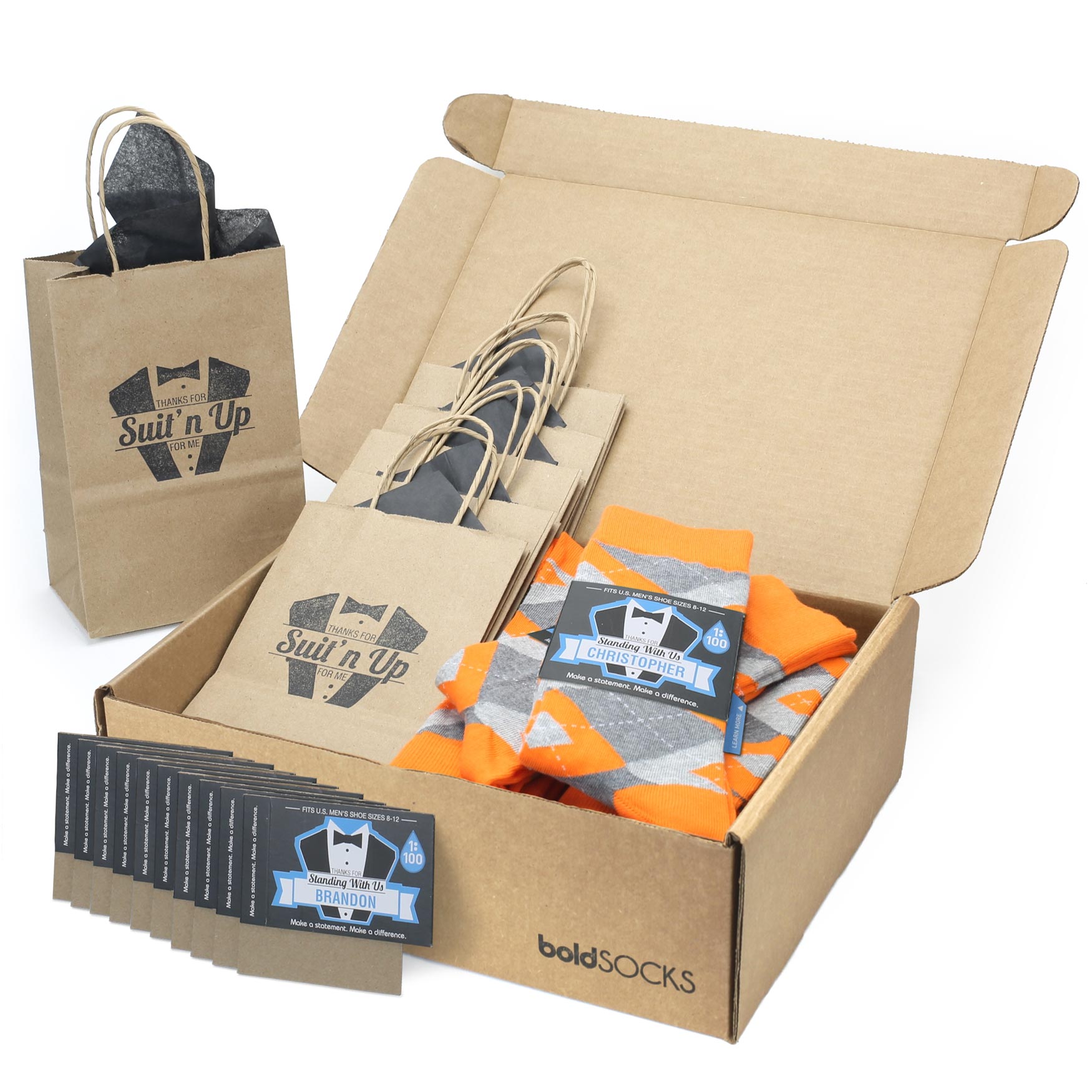 Customizable Groomsmen Gift Set Tangerine Orange Grey Argyle Men’s Dress Socks