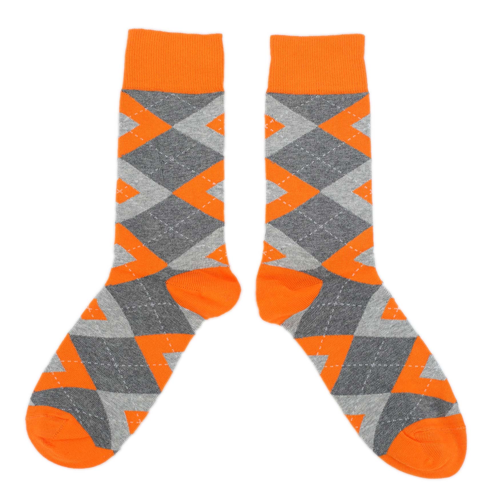 Customizable Groomsmen Gift Set Tangerine Orange Grey Argyle Men’s Dress Socks