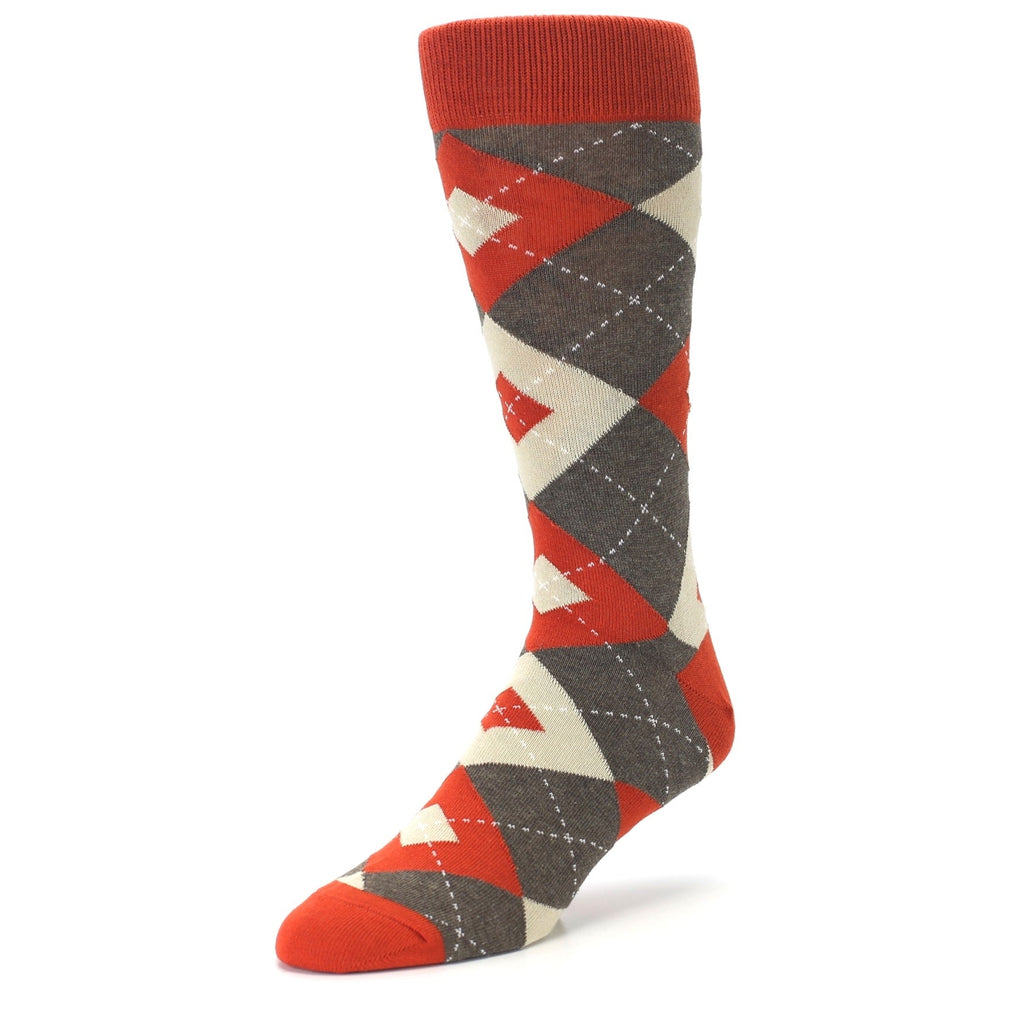 Rust Heathered Brown Argyle Men's Dress Socks