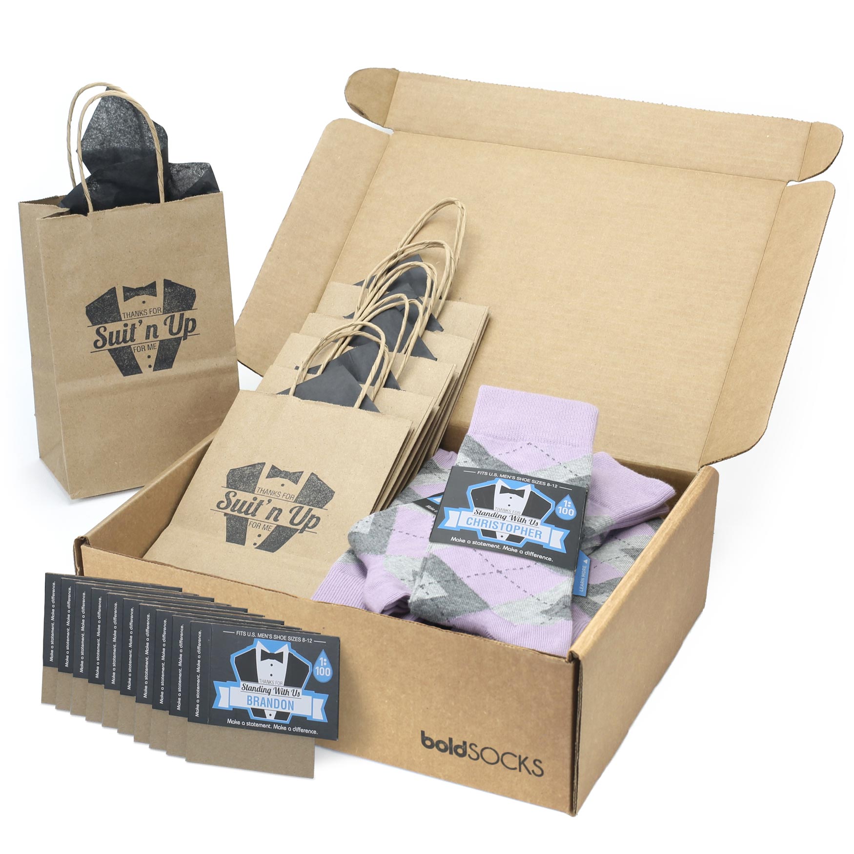 Customizable Groomsmen Gift Set Quartz Gray Argyle Men’s Dress Socks