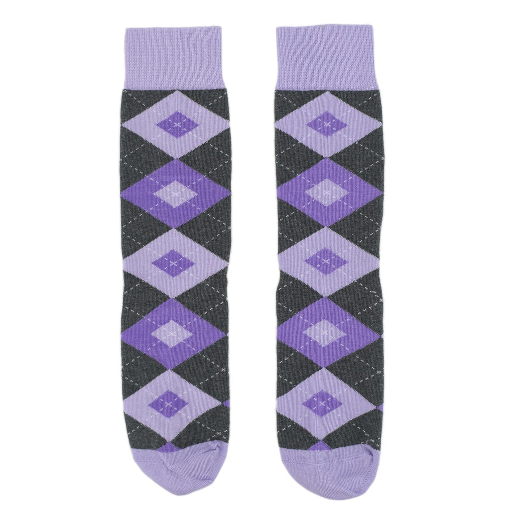 Lilac Iris Purple Gray Argyle Wedding Groomsmen Men’s Dress Socks