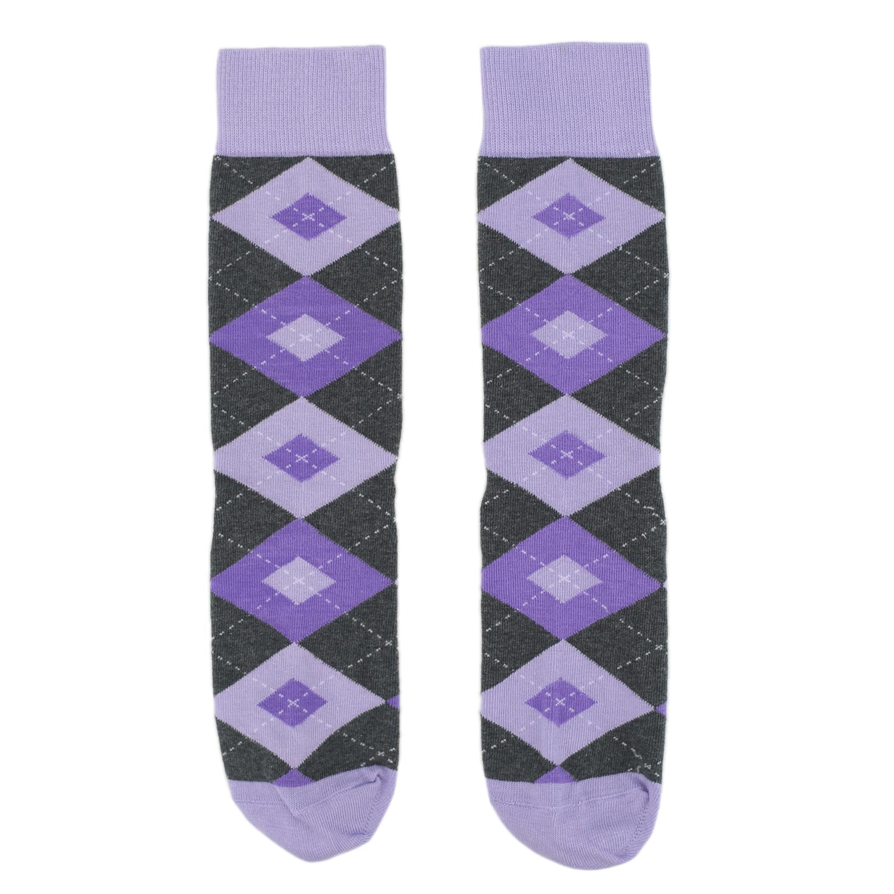 Lilac Iris Purple Gray Argyle Wedding Groomsmen Men’s Dress Socks