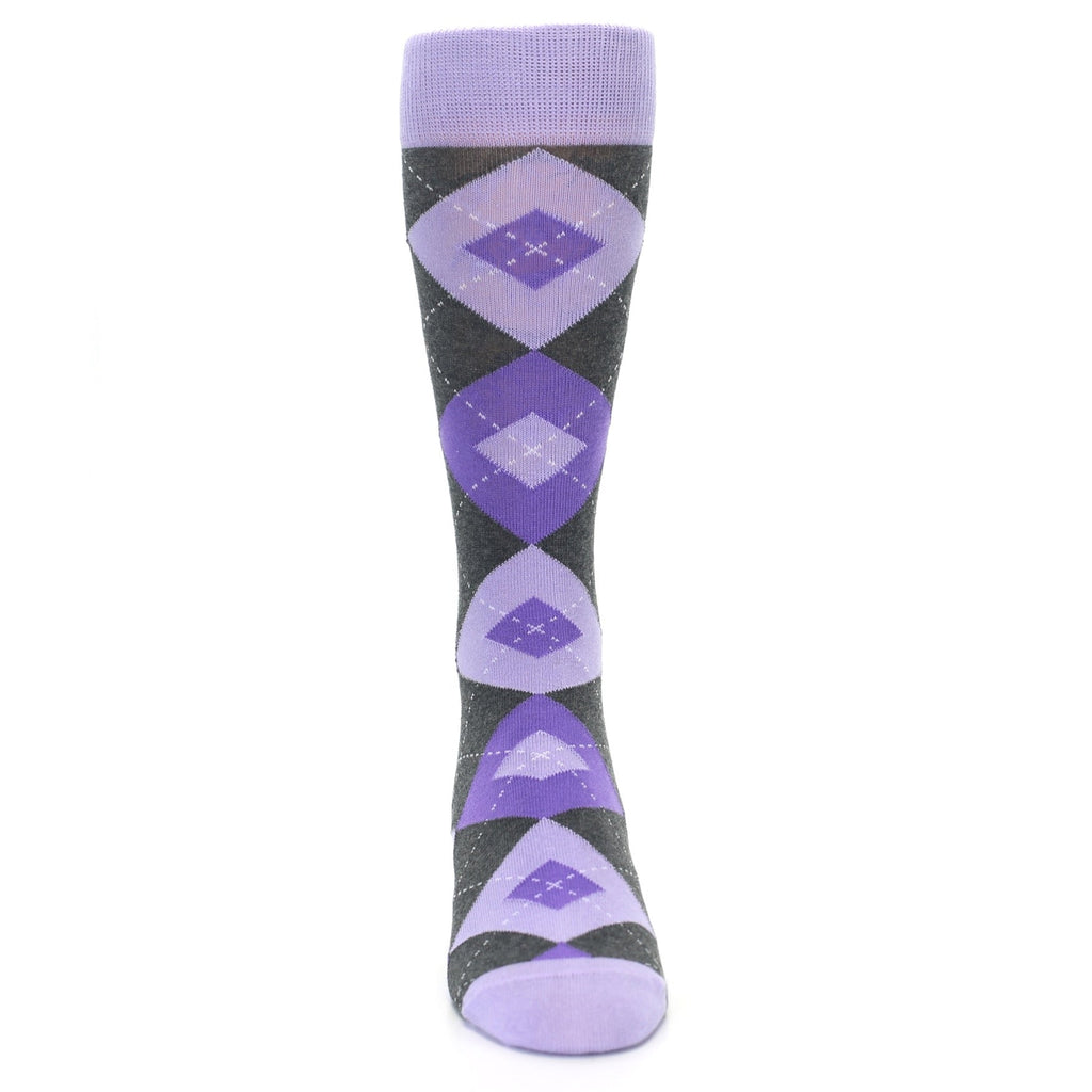Lilac Iris Purple Gray Argyle Wedding Groomsmen Men’s Dress Socks