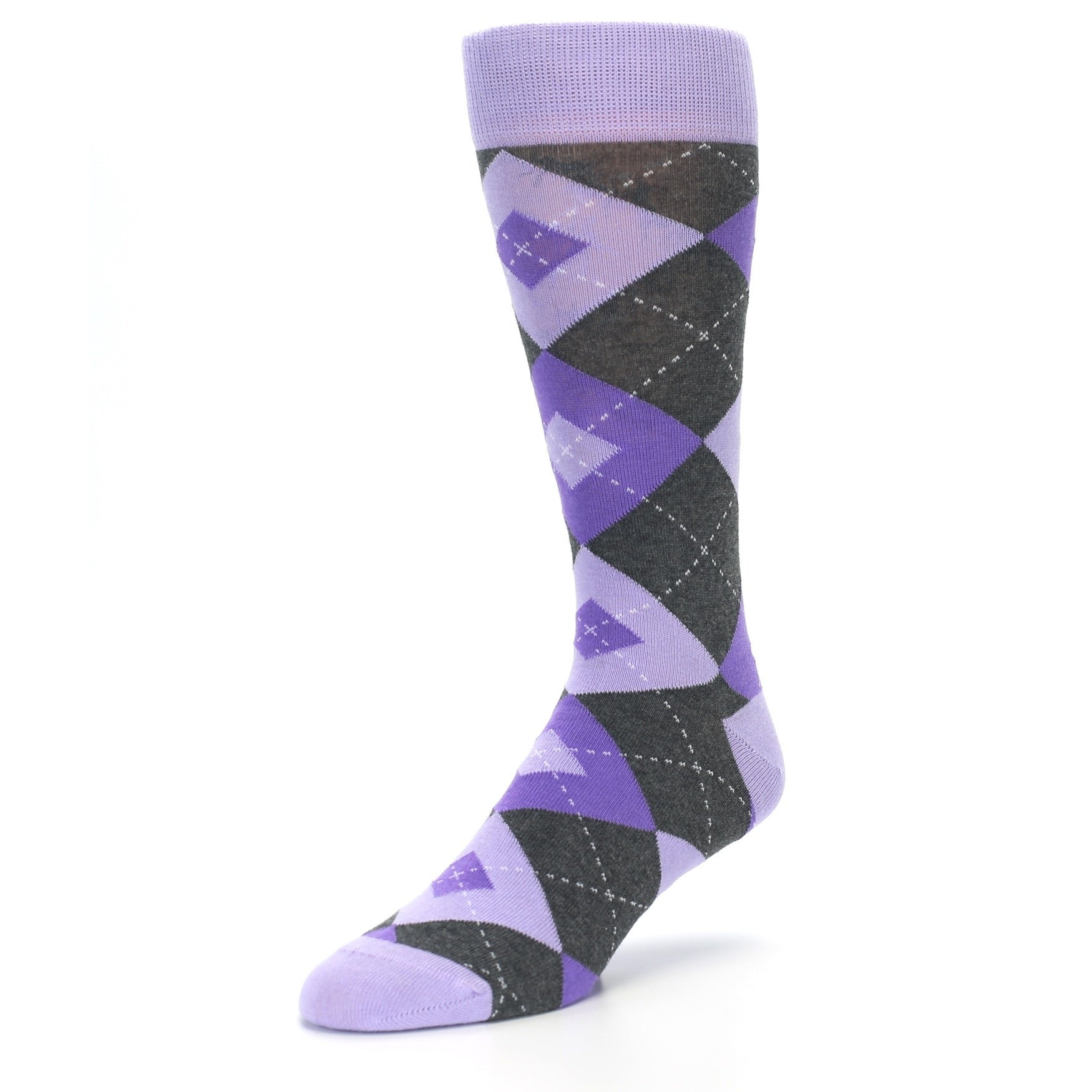 Lilac Iris Purple Gray Argyle Wedding Groomsmen Men’s Dress Socks