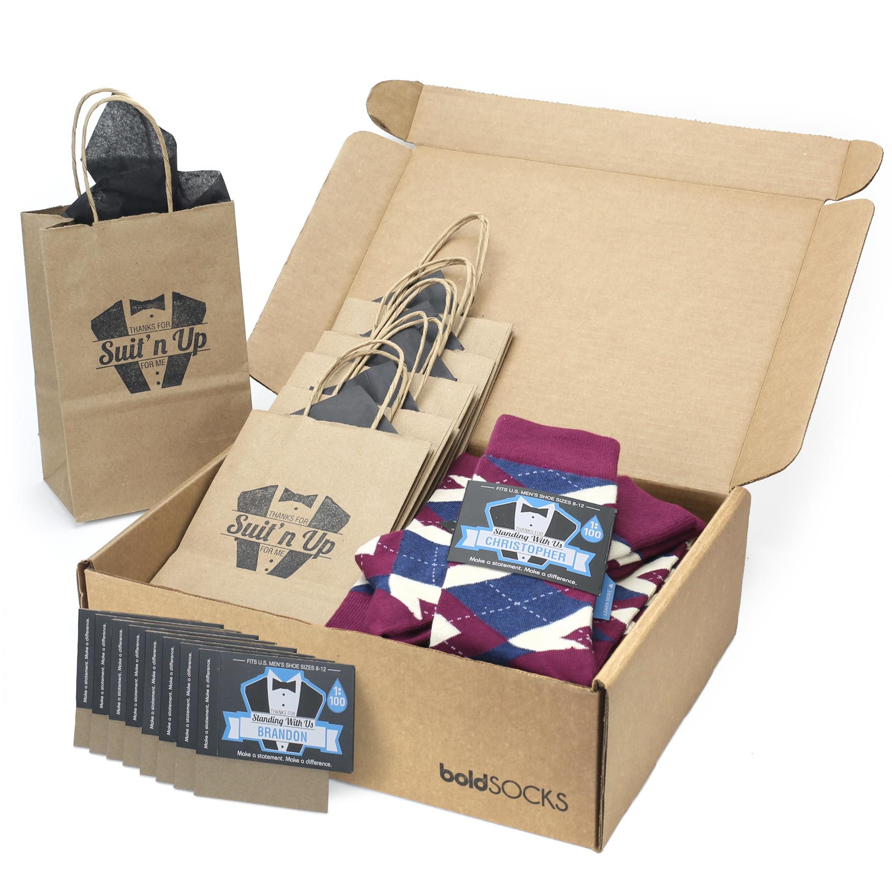 Customizable Groomsmen Gift Set Sangria Navy Argyle Men’s Dress Socks