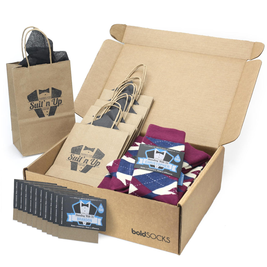 Customizable Groomsmen Gift Set Sangria Navy Argyle Men’s Dress Socks