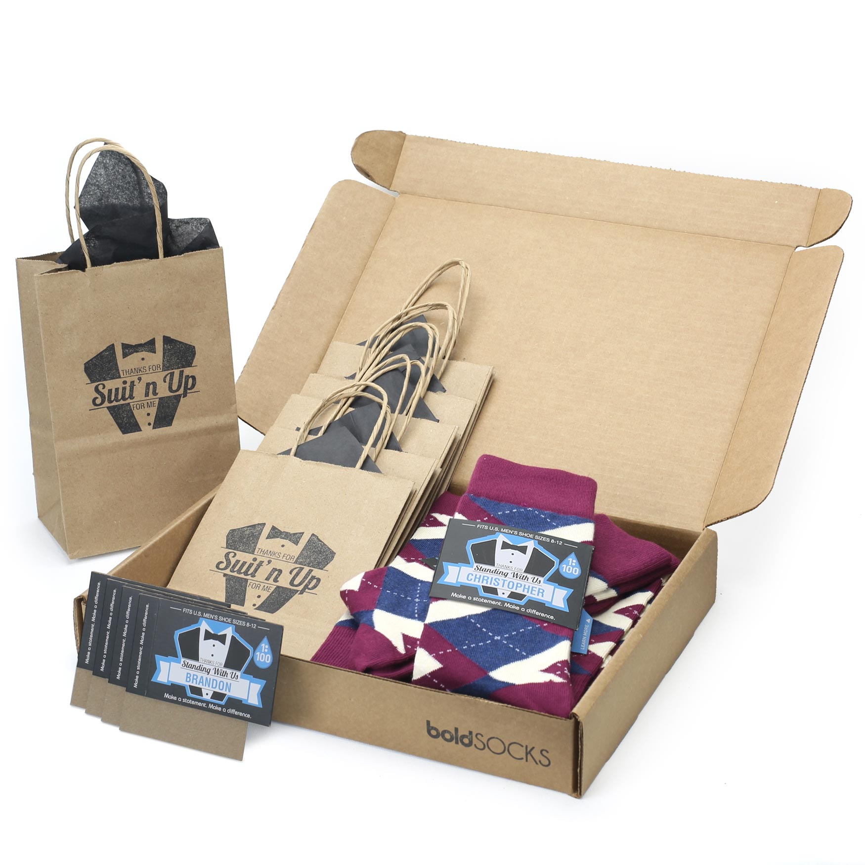 Customizable Groomsmen Gift Set Sangria Navy Argyle Men’s Dress Socks