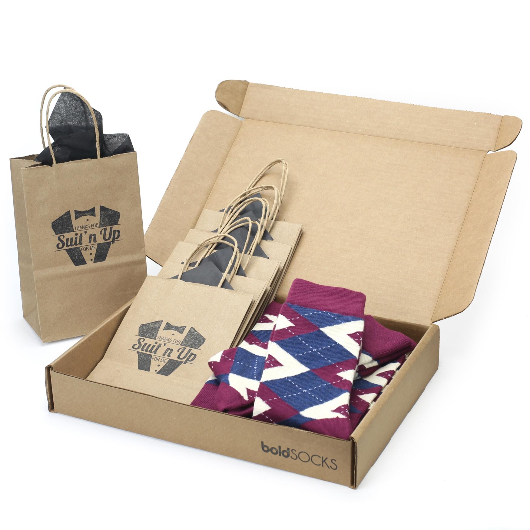 Customizable Groomsmen Gift Set Sangria Navy Argyle Men’s Dress Socks