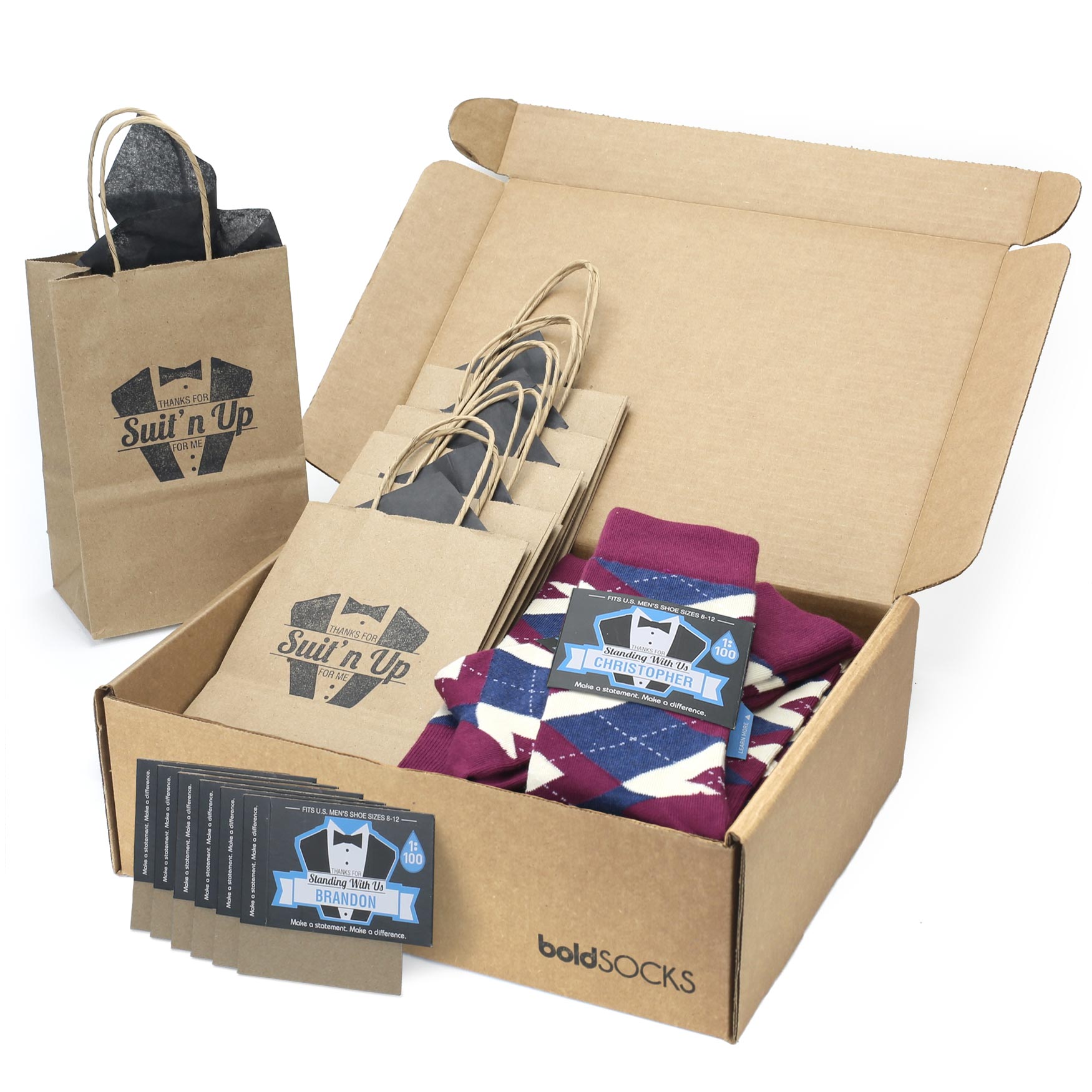 Customizable Groomsmen Gift Set Sangria Navy Argyle Men’s Dress Socks