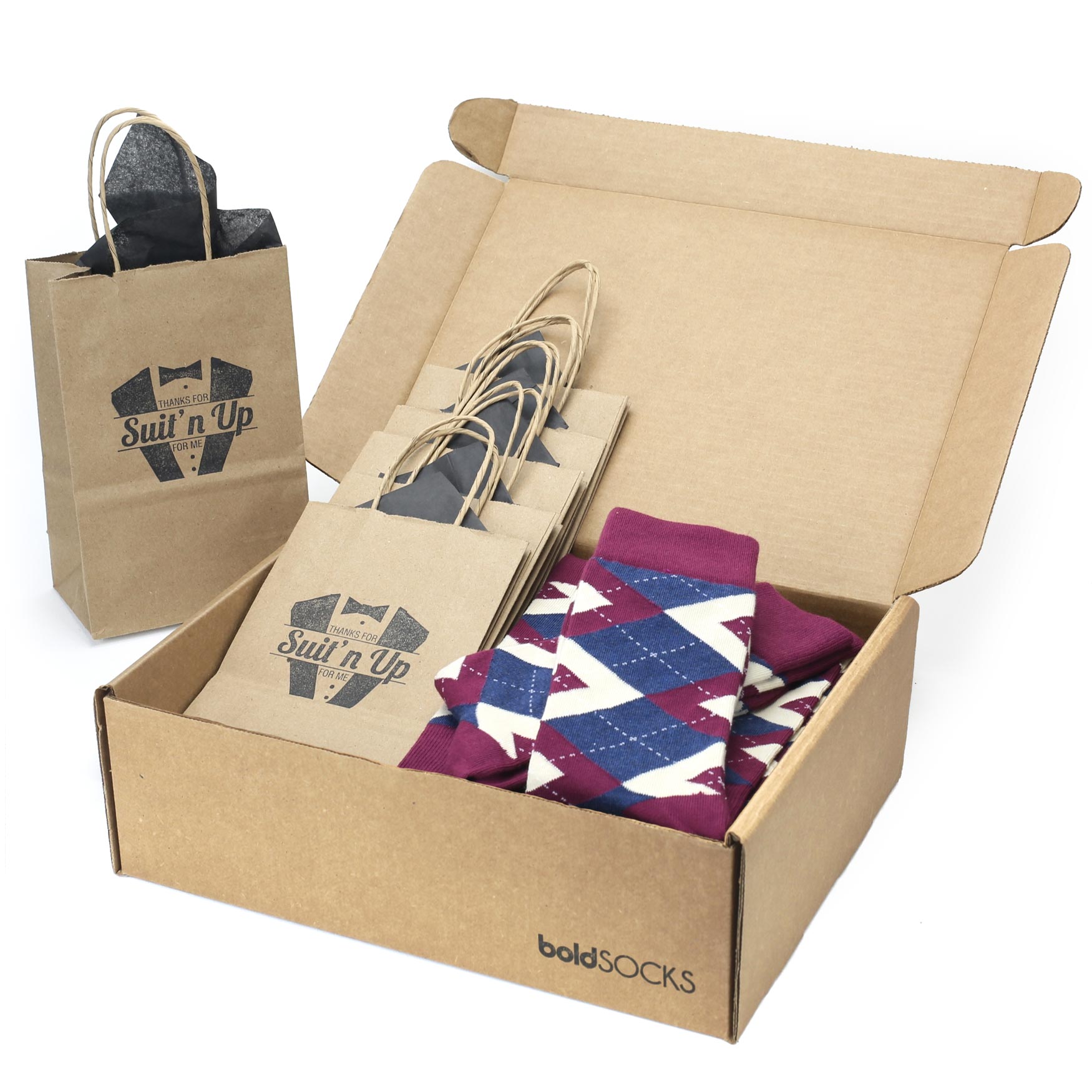 Customizable Groomsmen Gift Set Sangria Navy Argyle Men’s Dress Socks