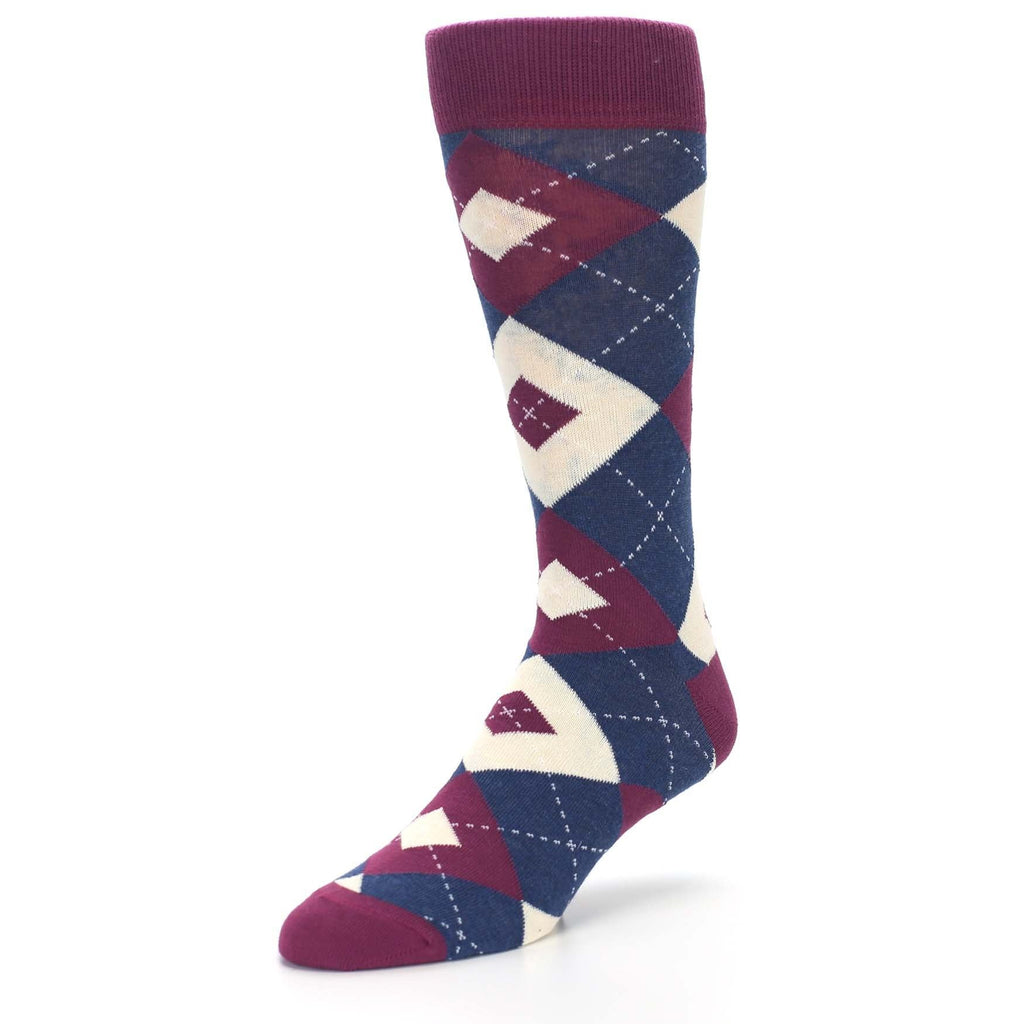 Sangria Navy Argyle Wedding Groomsmen Men’s Dress Socks