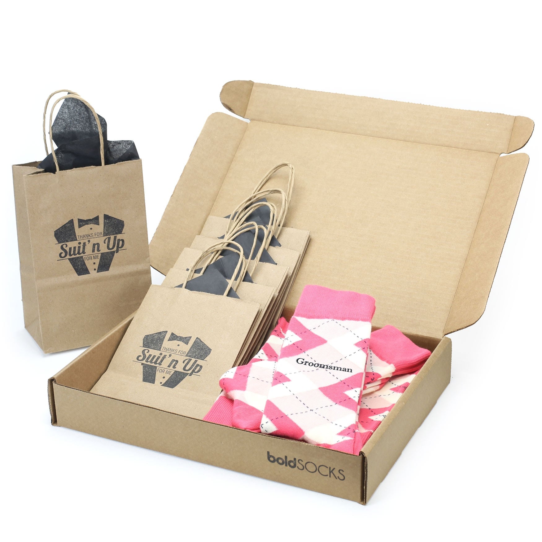 Customizable Groomsmen Gift Set Guava Bellini Pink Argyle Men’s Dress Socks
