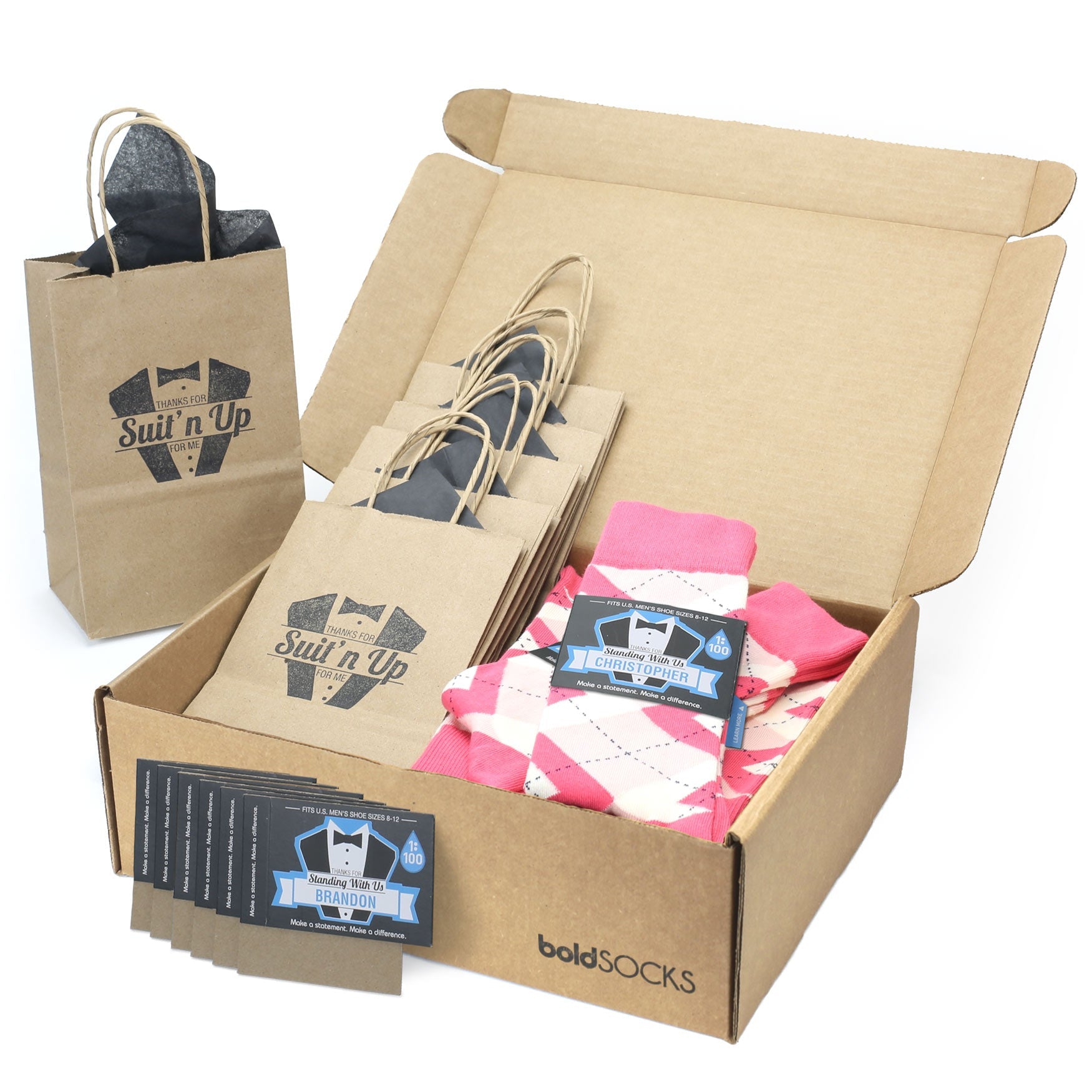 Customizable Groomsmen Gift Set Guava Bellini Pink Argyle Men’s Dress Socks