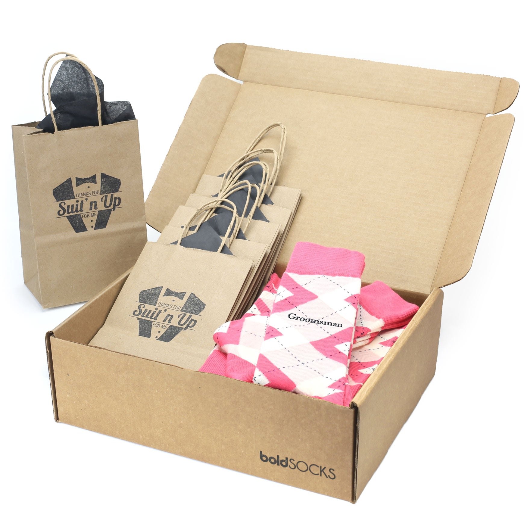 Customizable Groomsmen Gift Set Guava Bellini Pink Argyle Men’s Dress Socks