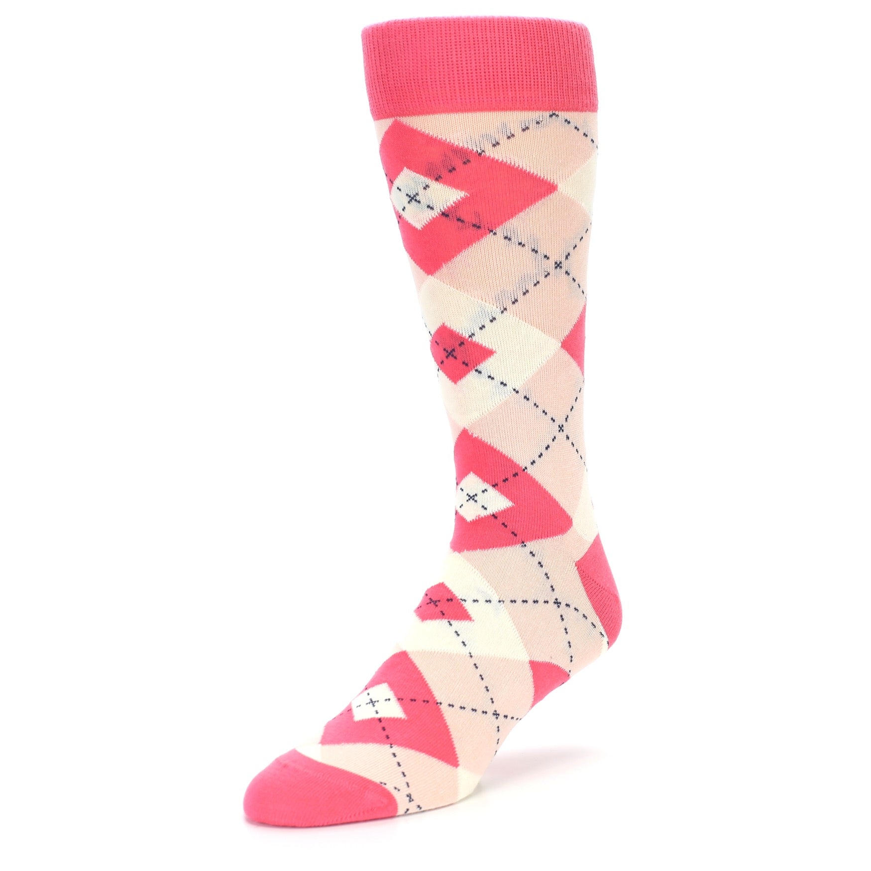 Guava Bellini Pink Argyle Wedding Groomsmen Men’s Dress Socks