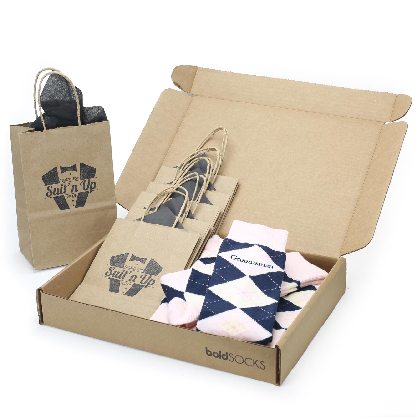 Customizable Groomsmen Gift Set Petal Pink Blush Navy Argyle Men’s Dress Socks