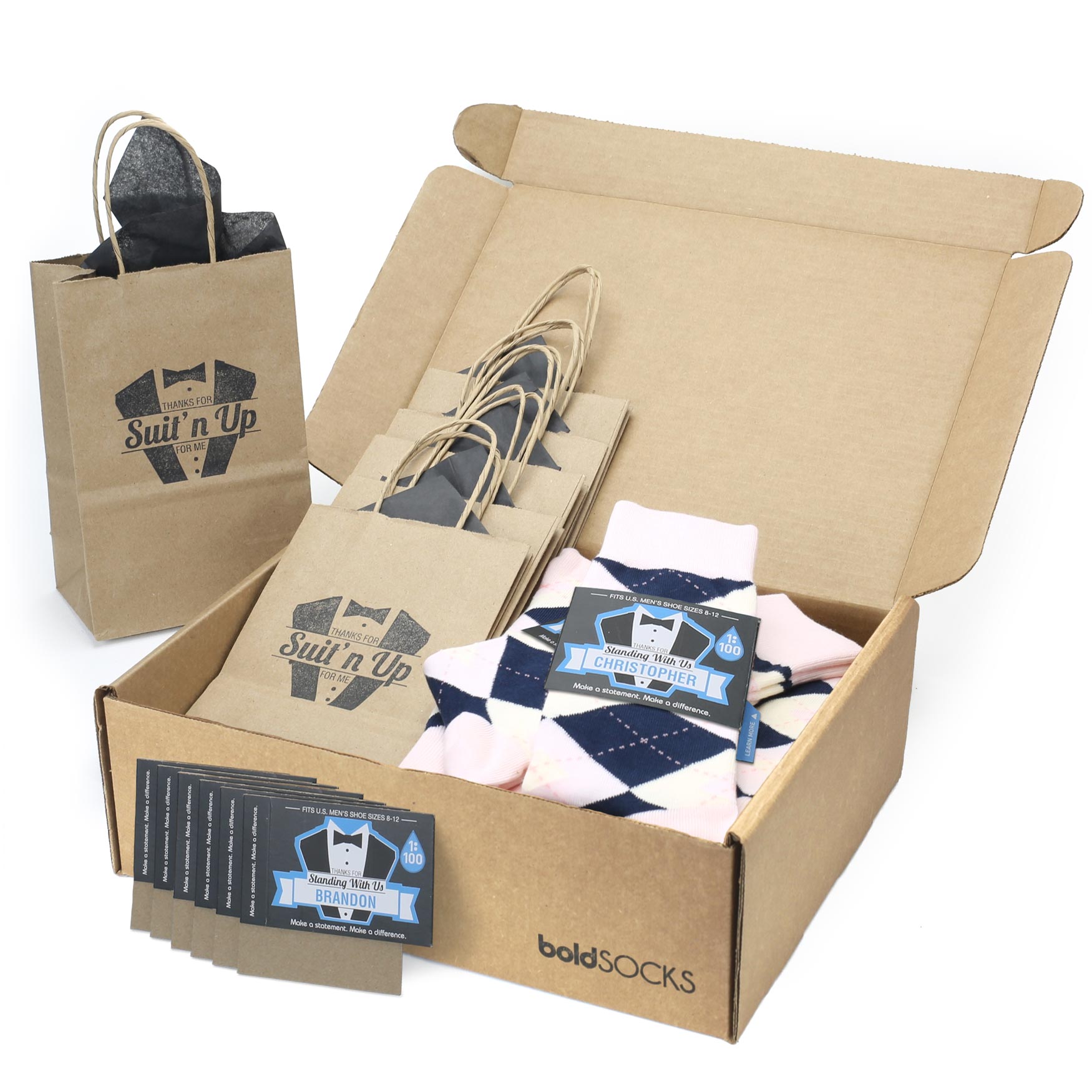 Customizable Groomsmen Gift Set Petal Pink Blush Navy Argyle Men’s Dress Socks