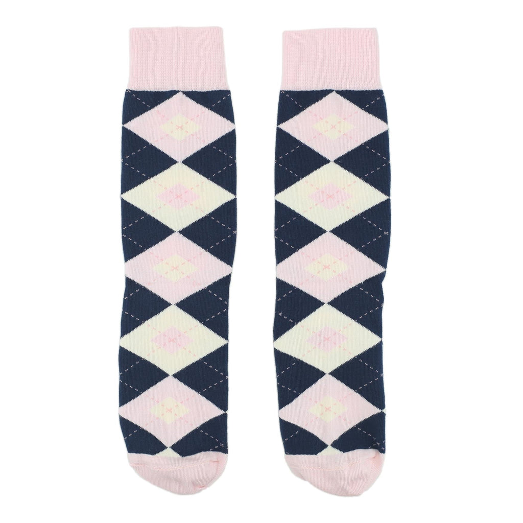 Petal Pink Blush Navy Argyle Wedding Groomsmen Men’s Dress Socks