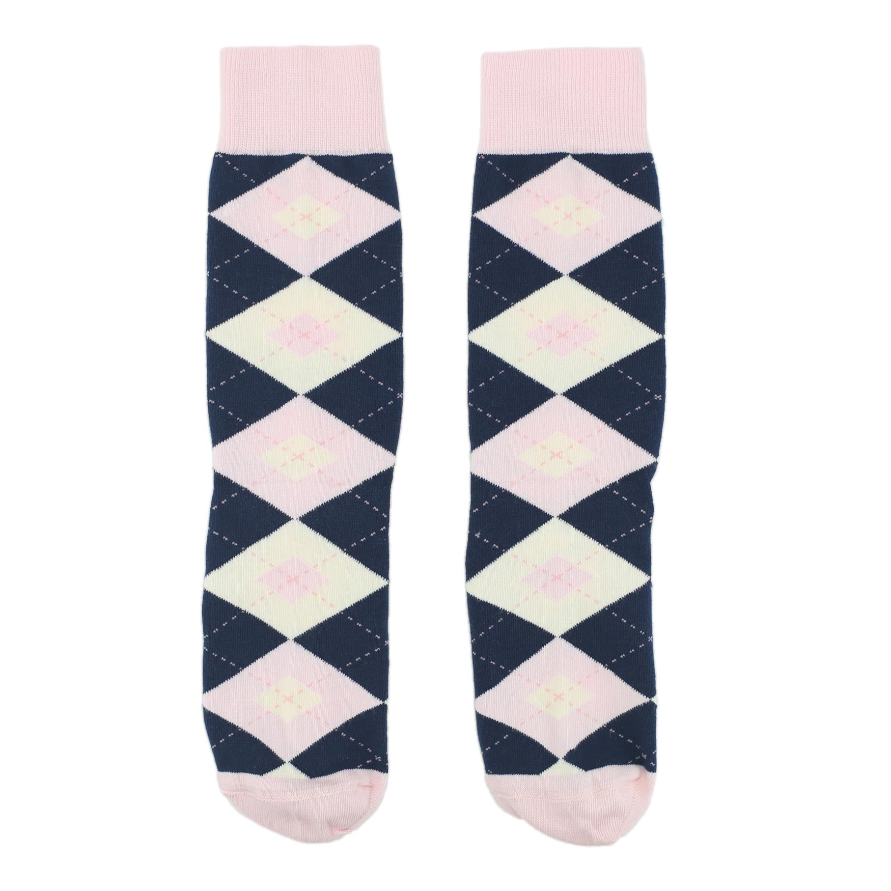 Petal Pink Blush Navy Argyle Wedding Groomsmen Men’s Dress Socks