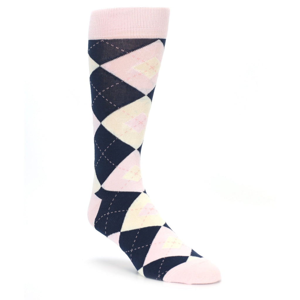 Petal Pink Blush Navy Argyle Wedding Groomsmen Men’s Dress Socks