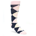 Petal Pink Blush Navy Argyle Wedding Groomsmen Men’s Dress Socks