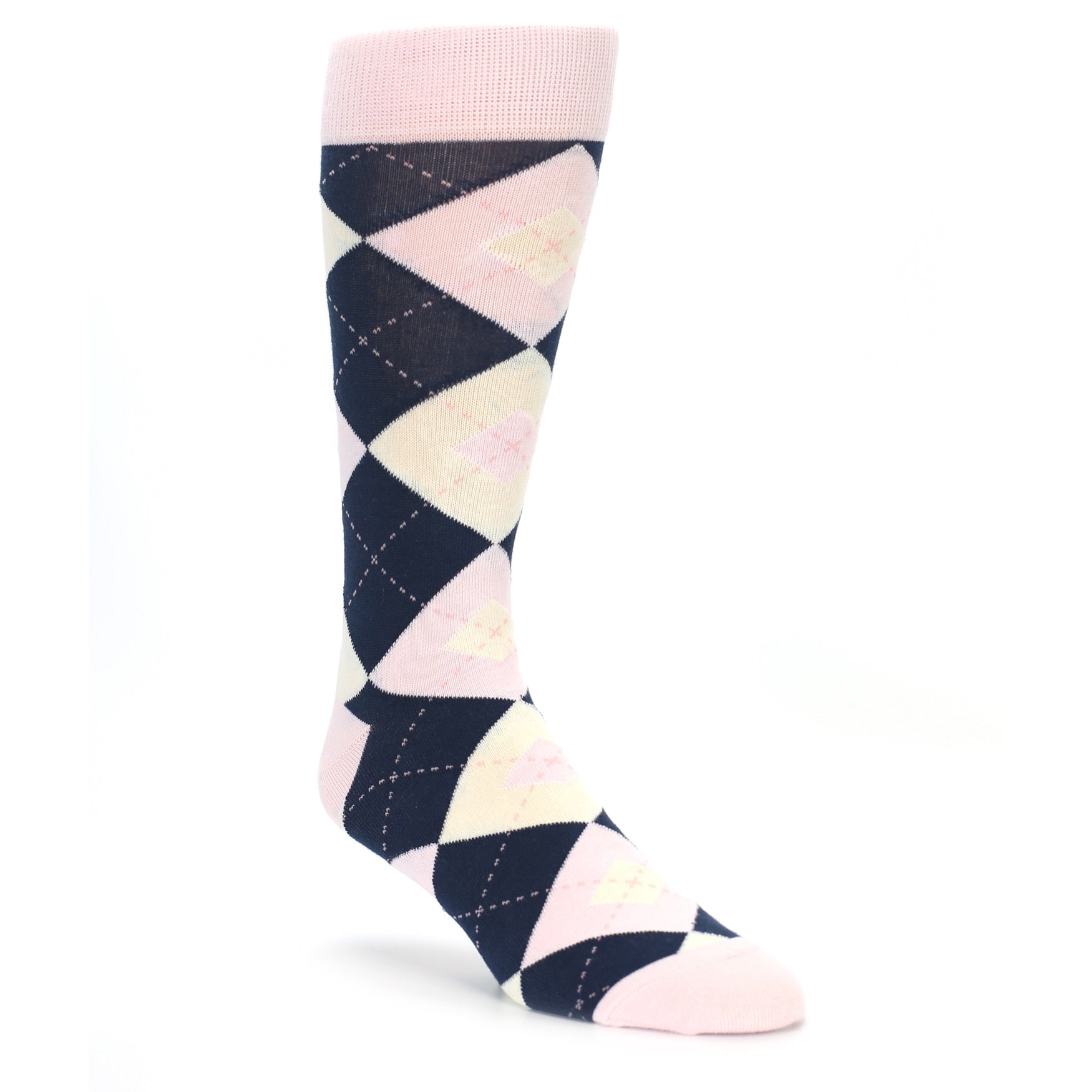 Petal Pink Blush Navy Argyle Wedding Groomsmen Men’s Dress Socks
