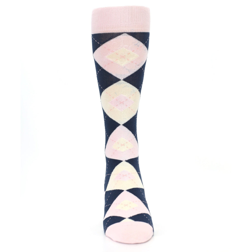 Petal Pink Blush Navy Argyle Wedding Groomsmen Men’s Dress Socks