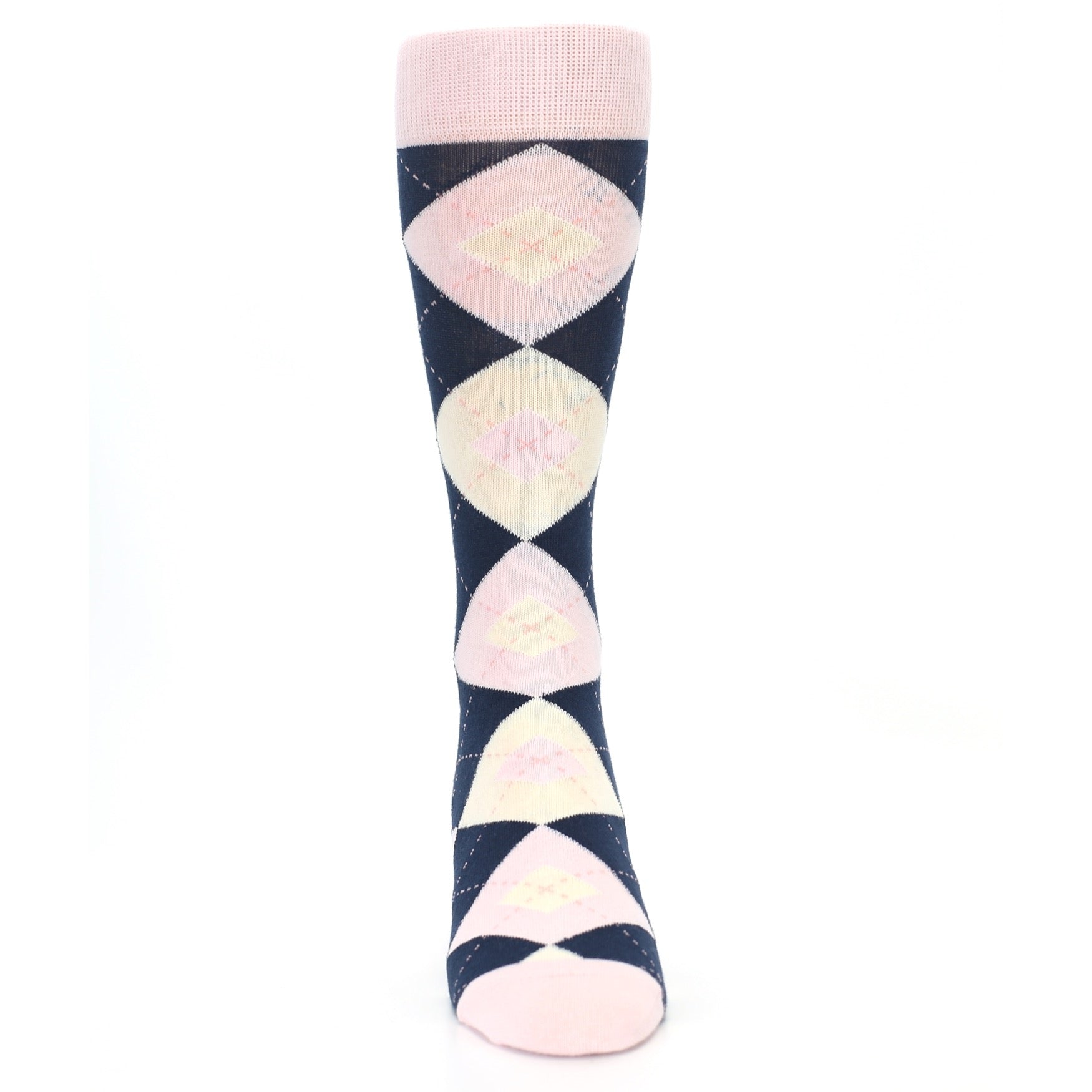 Petal Pink Blush Navy Argyle Wedding Groomsmen Men’s Dress Socks