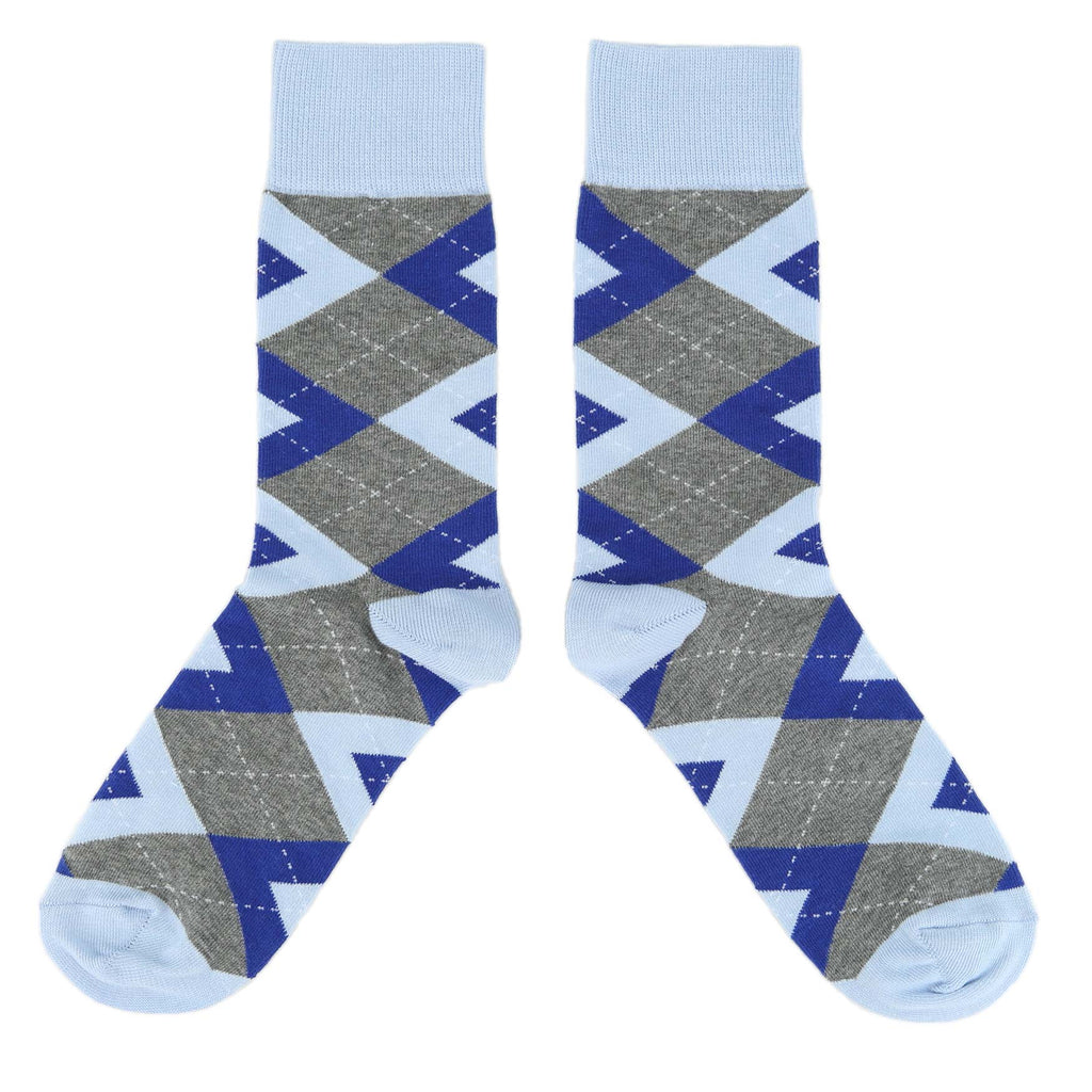 Customizable Groomsmen Kit Gift Set Blue Cobalt Gray Argyle Men’s Dress Socks