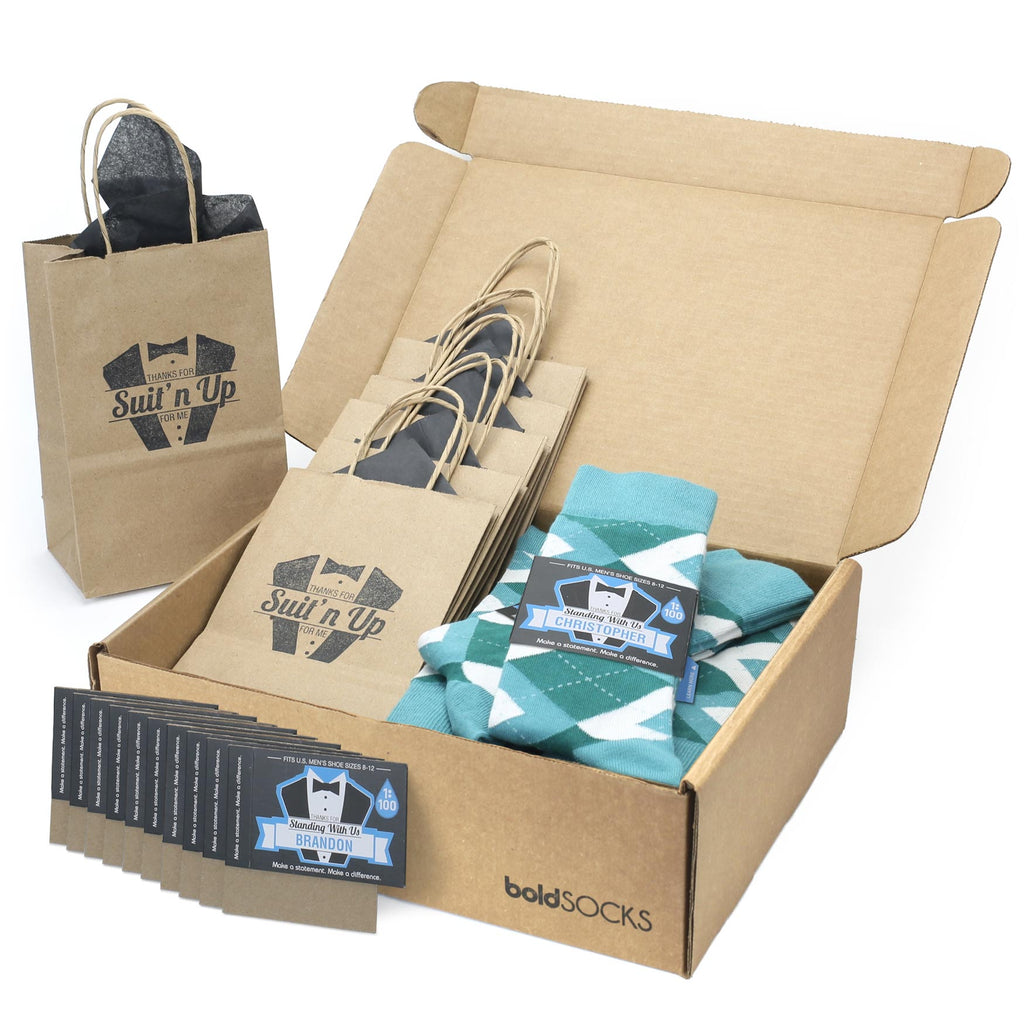 Customizable Groomsmen Gift Set Dark Green Gem Argyle Men’s Dress Socks