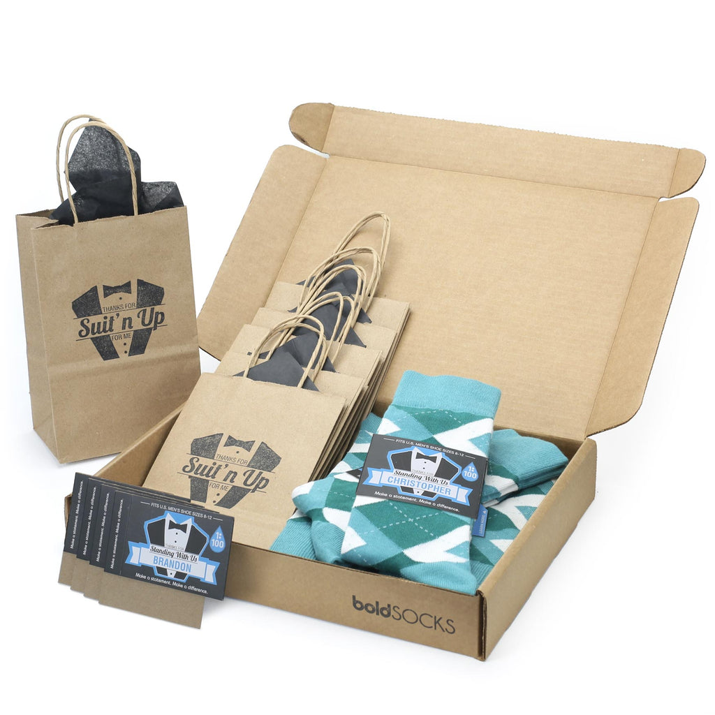 Customizable Groomsmen Gift Set Dark Green Gem Argyle Men’s Dress Socks