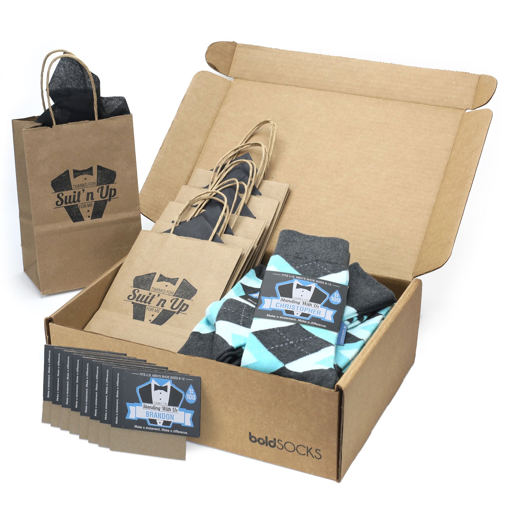 Customizable Groomsmen Gift Set Pool Blue Grey Argyle Men’s Dress Socks