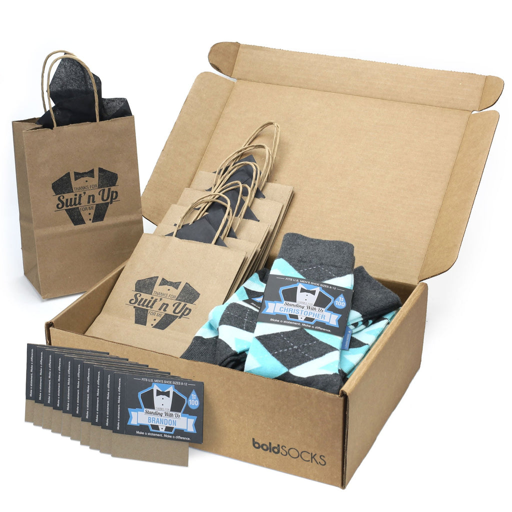 Customizable Groomsmen Gift Set Pool Blue Grey Argyle Men’s Dress Socks